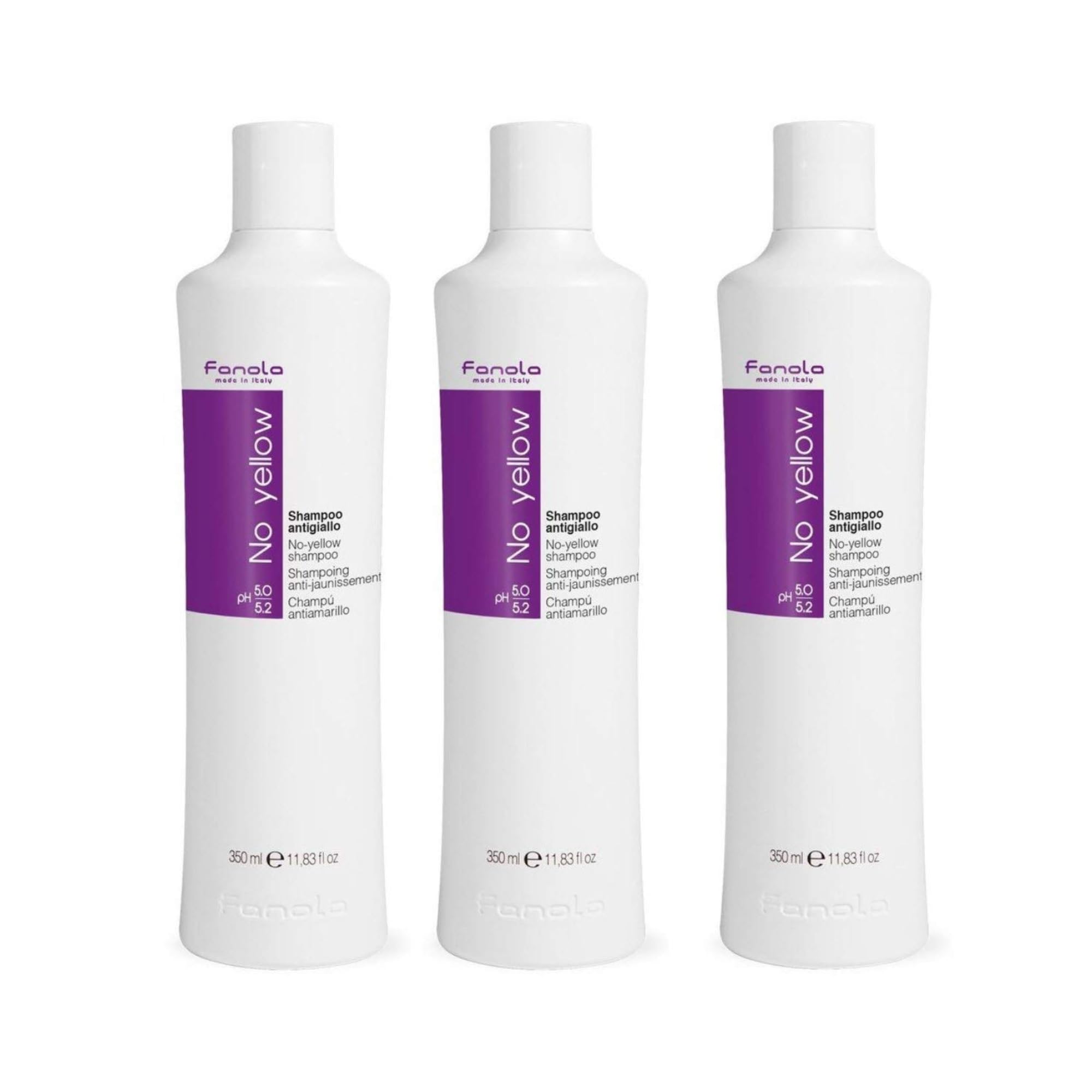 Fanola No Yellow Shampoo – Purple Violet Pigments Neutralize Yellow Tones in Platinum, Light Blonde, Gray Hair (11.83 oz, Pack of 3)