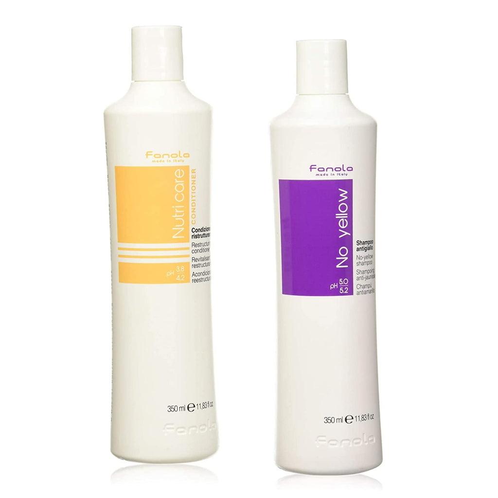 Fanola No Yellow Shampoo & Nutri Care Restructuring Deep Conditioner 11.8 oz / 2pk – Anti-Brass Purple Toner for Blonde & Damaged Hair