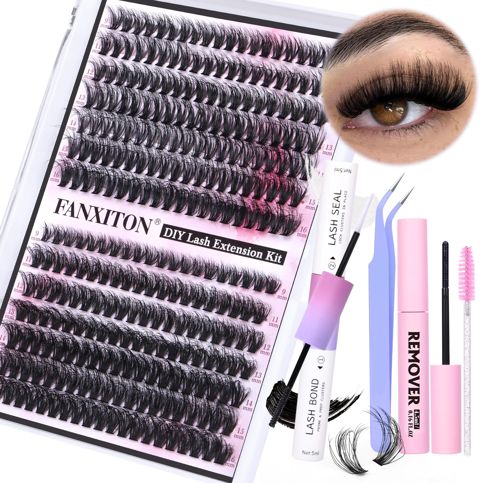 FANXITON DIY Lash Extension Kit 40D+50D | 280 Pcs Mink-Like Lash Clusters