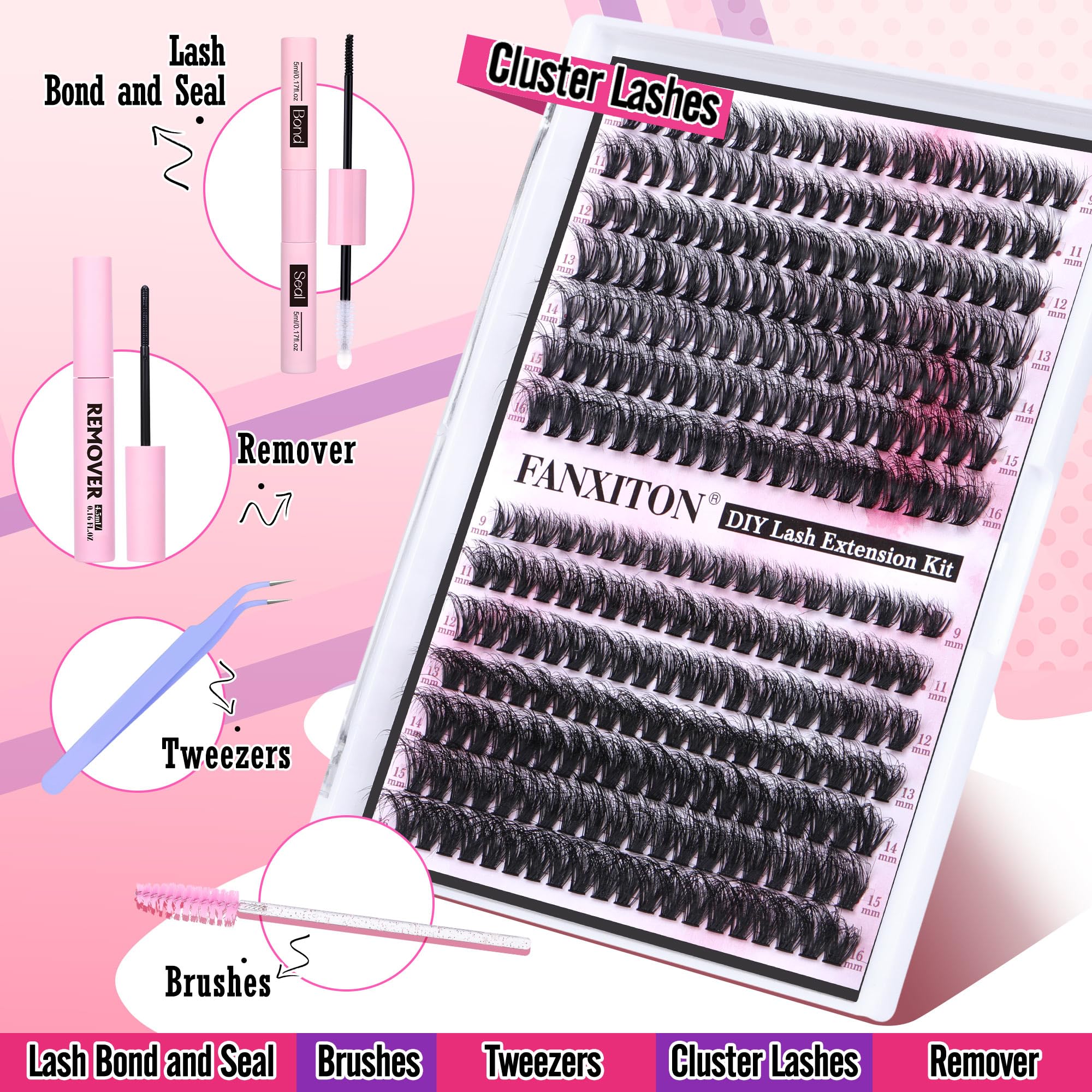 FANXITON DIY Lash Extension Kit 40D+50D | 280 Pcs Mink-Like Lash Clusters