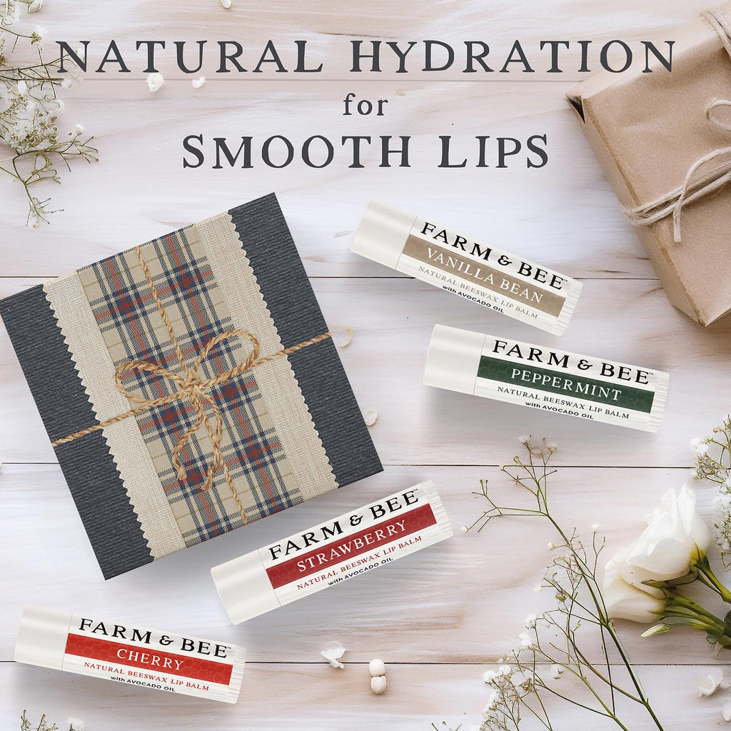 Farm & Bee Natural Lip Balm – 4 Pack Organic Moisturizing Lip Care