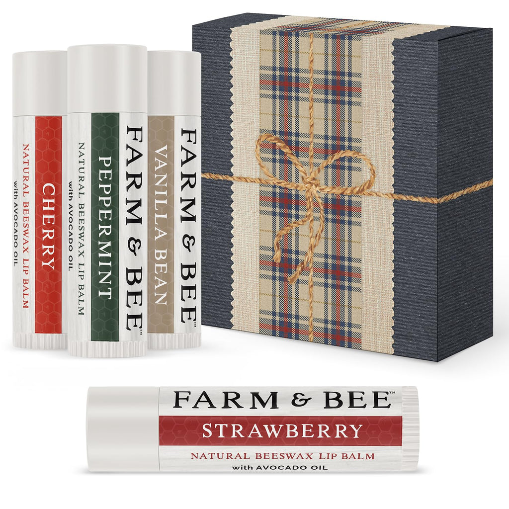 Farm & Bee Natural Lip Balm – 4 Pack Organic Moisturizing Lip Care