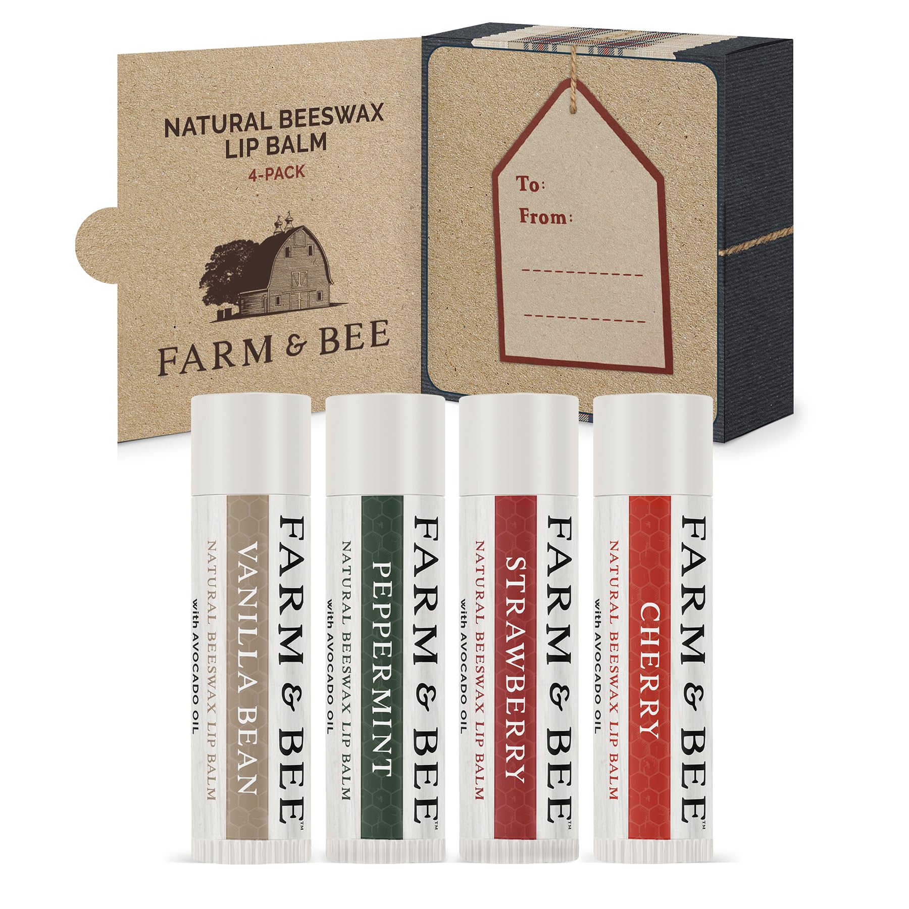 Farm & Bee Natural Lip Balm – 4 Pack Organic Moisturizing Lip Care