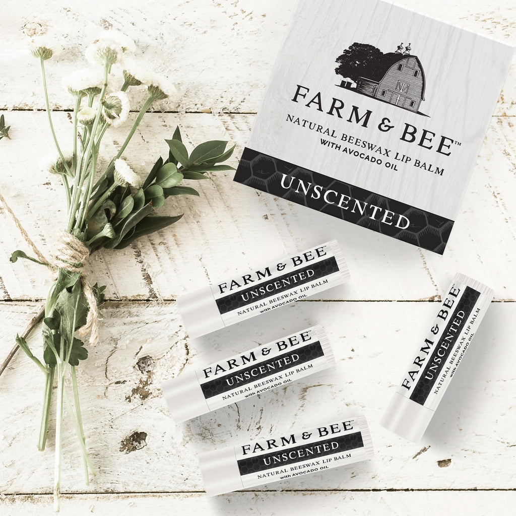 Farm & Bee Natural Lip Balm – Organic Beeswax-Based, Unscented (Pack of 4)