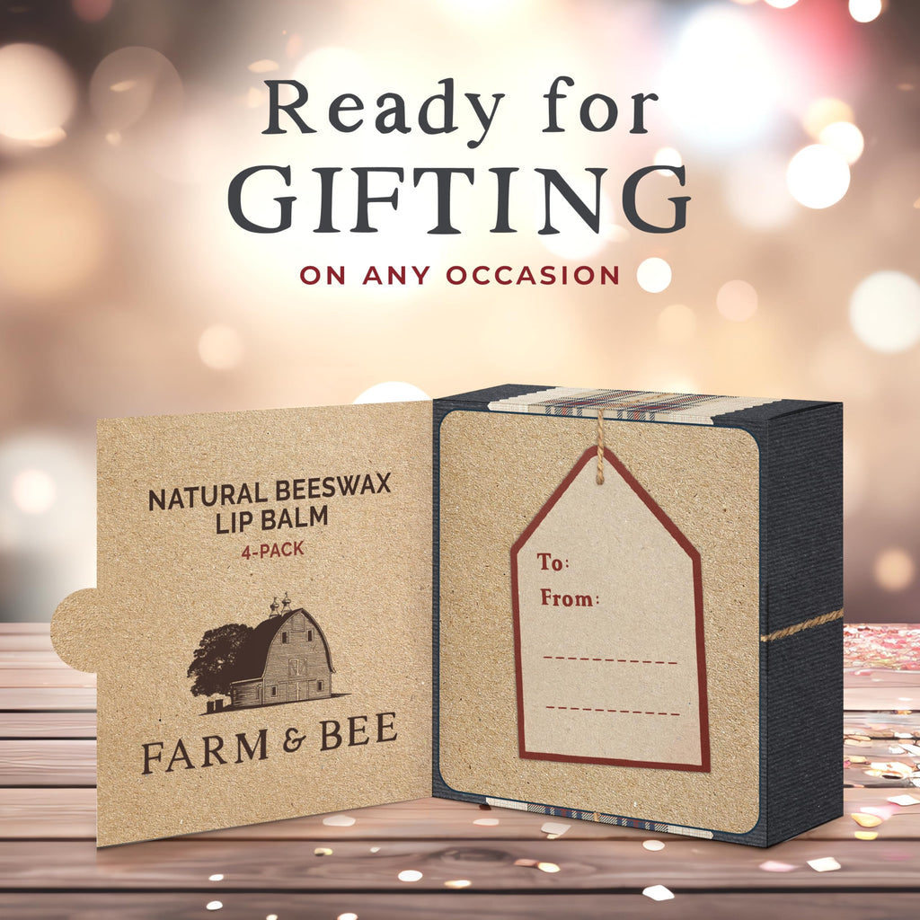Farm & Bee Natural Lip Balm – 4 Pack Organic Moisturizing Lip Care