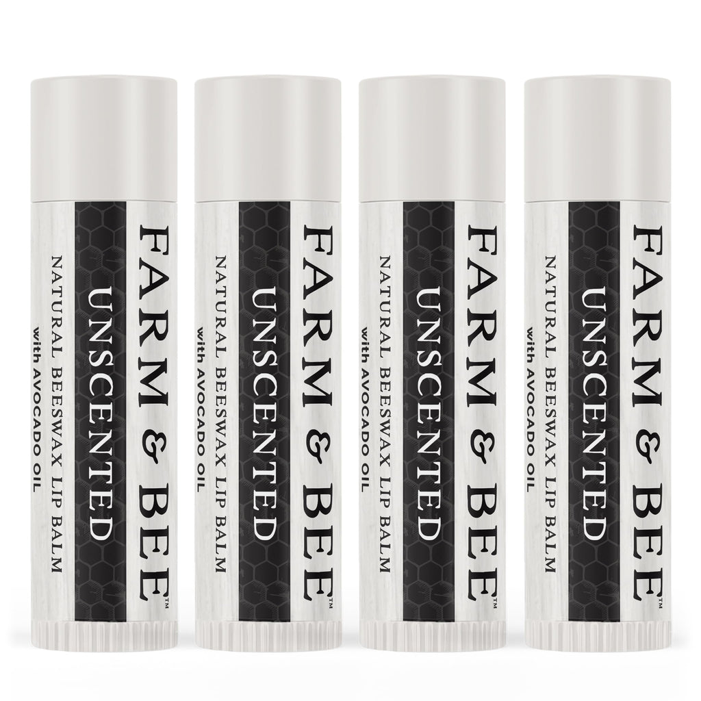 Farm & Bee Natural Lip Balm – Organic Beeswax-Based, Unscented (Pack of 4)