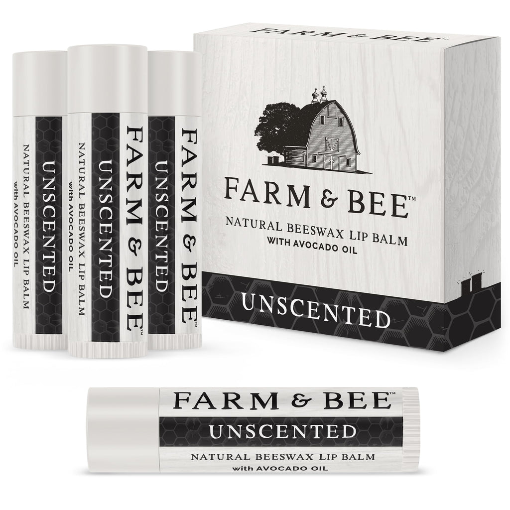 Farm & Bee Natural Lip Balm – Organic Beeswax-Based, Unscented (Pack of 4)
