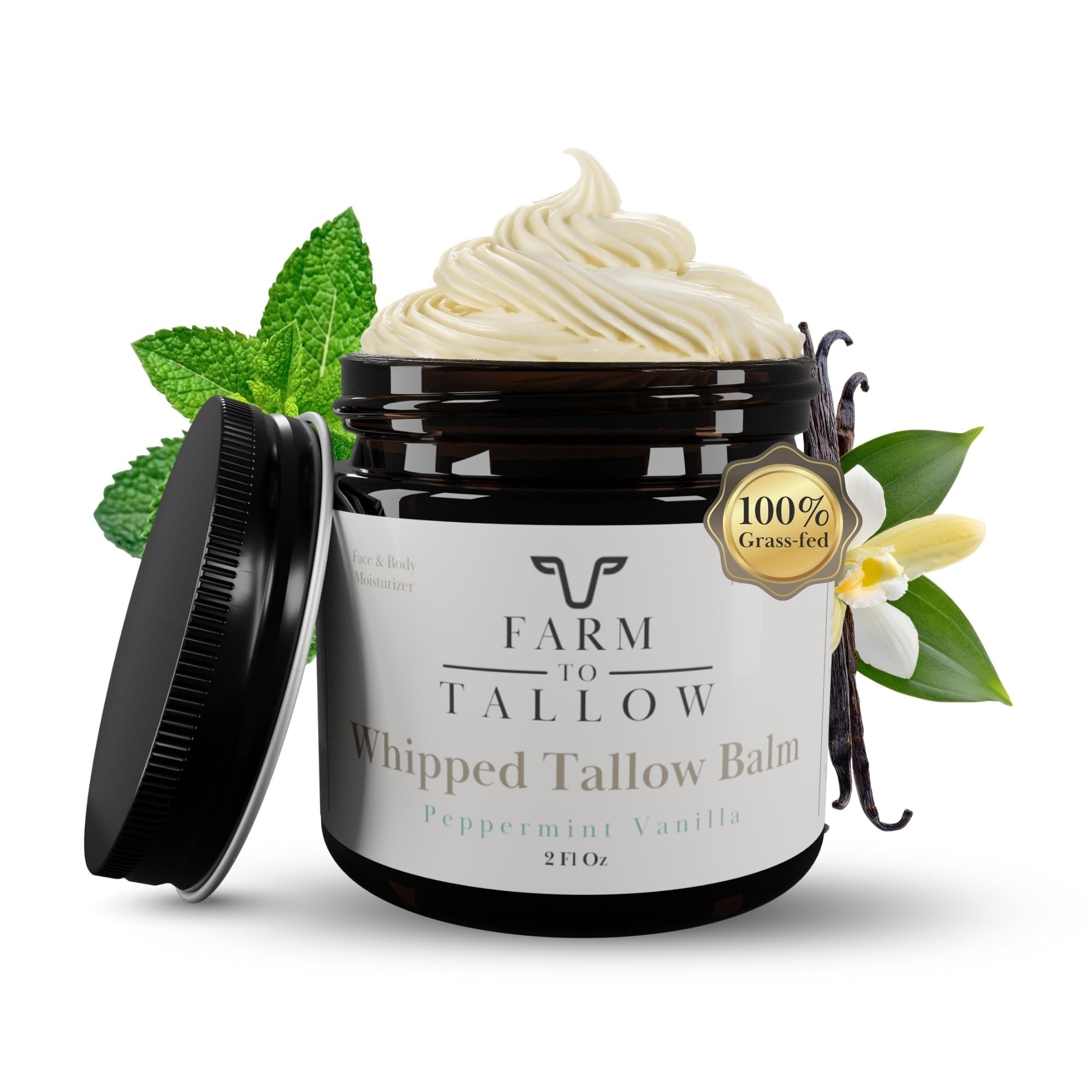 FARM TO TALLOW Grass-Fed Beef Tallow Moisturizer – Peppermint Vanilla, Olive Oil (2 oz)