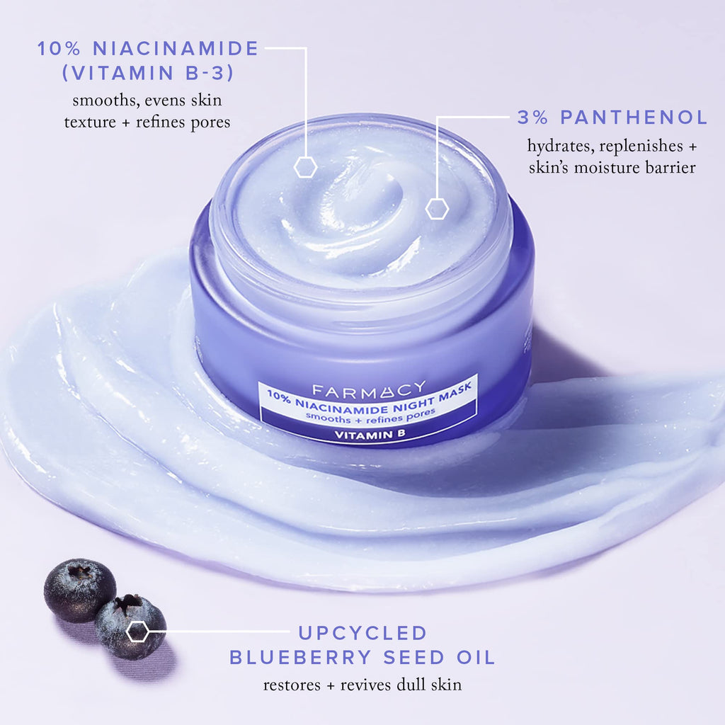 Farmacy Niacinamide Overnight Mask – Pore Refining, 10% Niacinamide, 3% Panthenol + Blueberry Seed Oil (9ml)