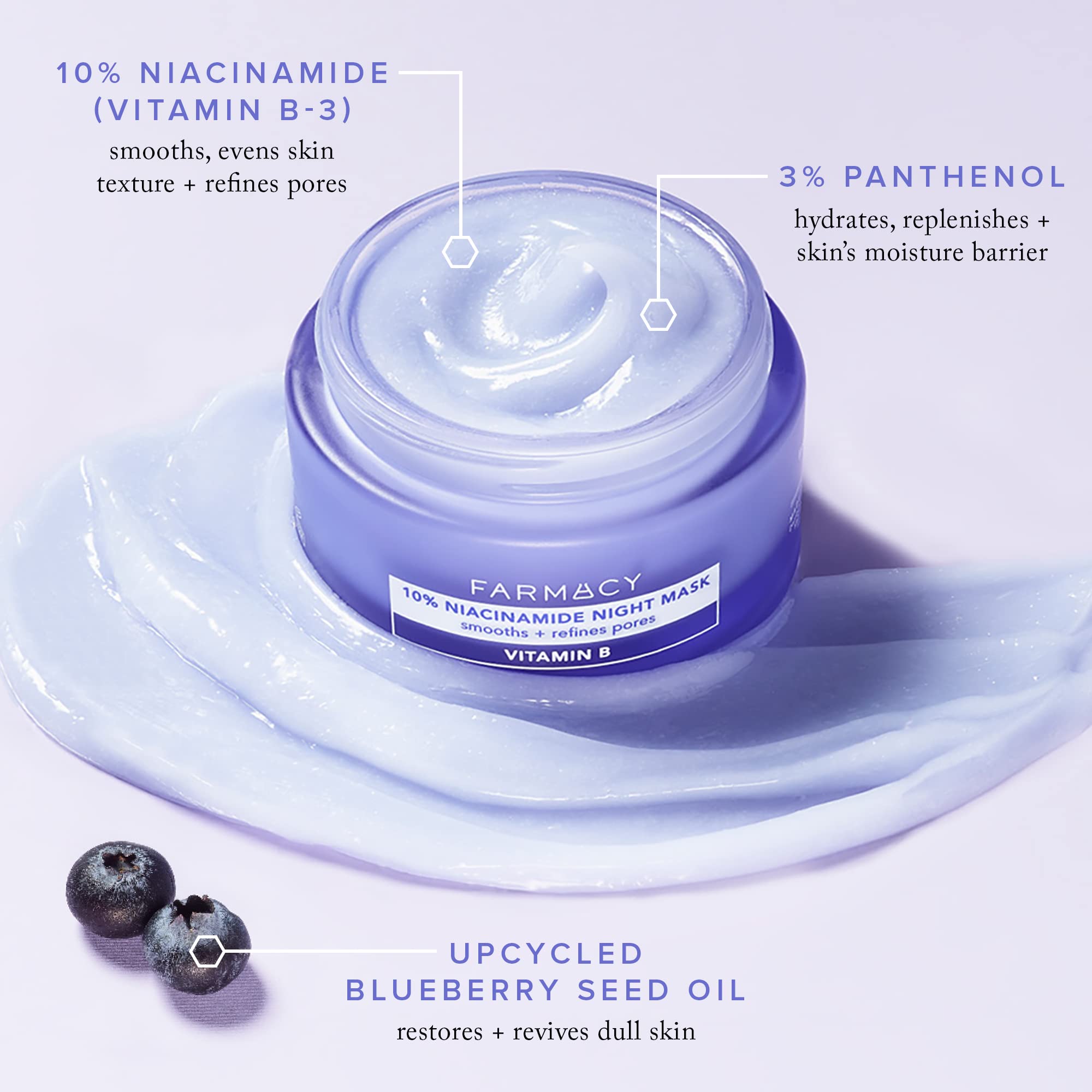Farmacy Niacinamide Overnight Mask – Pore Refining, 10% Niacinamide, 3% Panthenol + Blueberry Seed Oil (9ml)