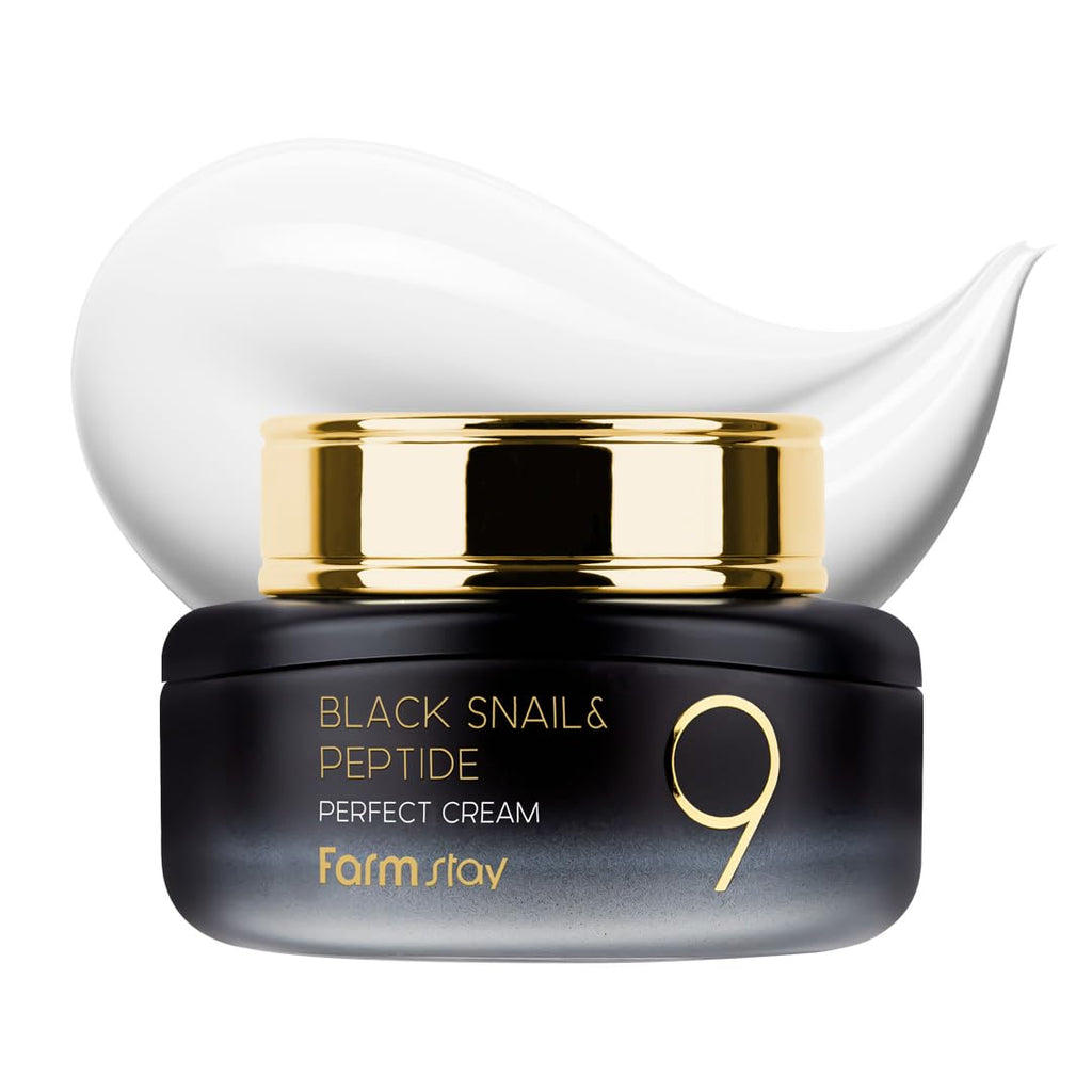 FARMSTAY Black Snail & Peptide 9 Perfect Cream – Hydration, Elasticity & Glow, 1.85 Fl Oz