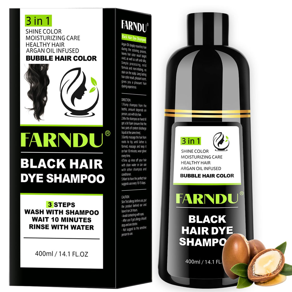 Farndu Black Hair Dye Shampoo - 3-in-1 Color, Cleanse & Condition for Gray Hair