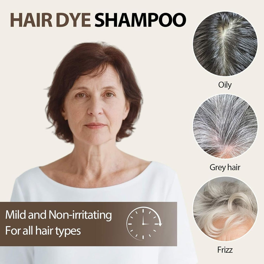 Farndu Brown Hair Dye Shampoo – 3-in-1 Color & Gray Coverage