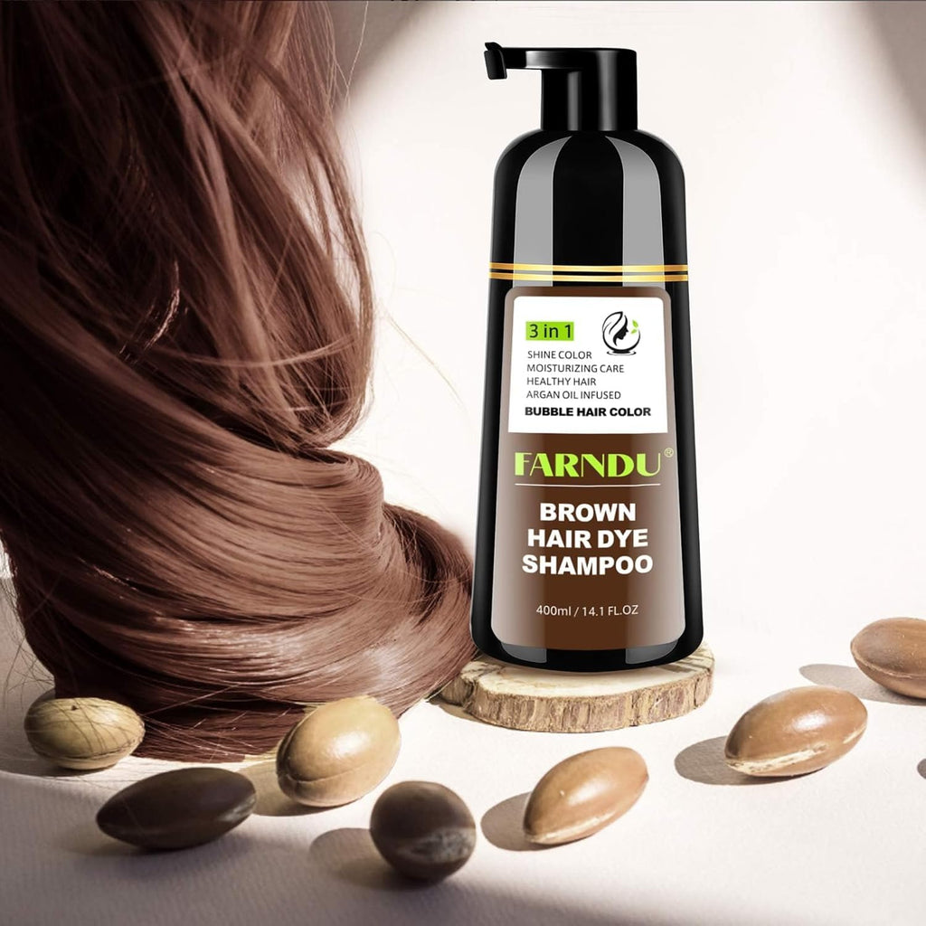 Farndu Brown Hair Dye Shampoo – 3-in-1 Color & Gray Coverage
