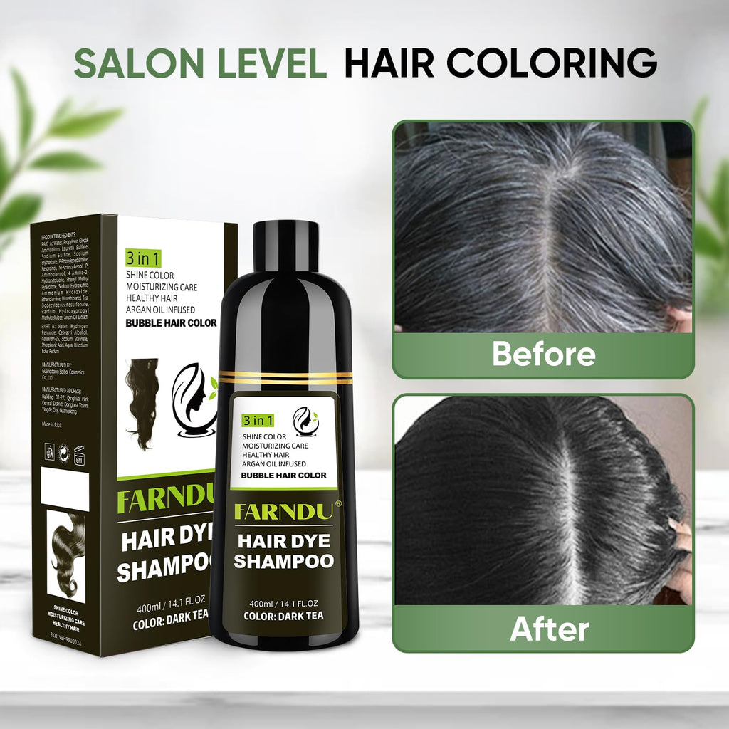 Farndu Dark Tea Hair Dye Shampoo – 3-in-1 Natural Gray Coverage