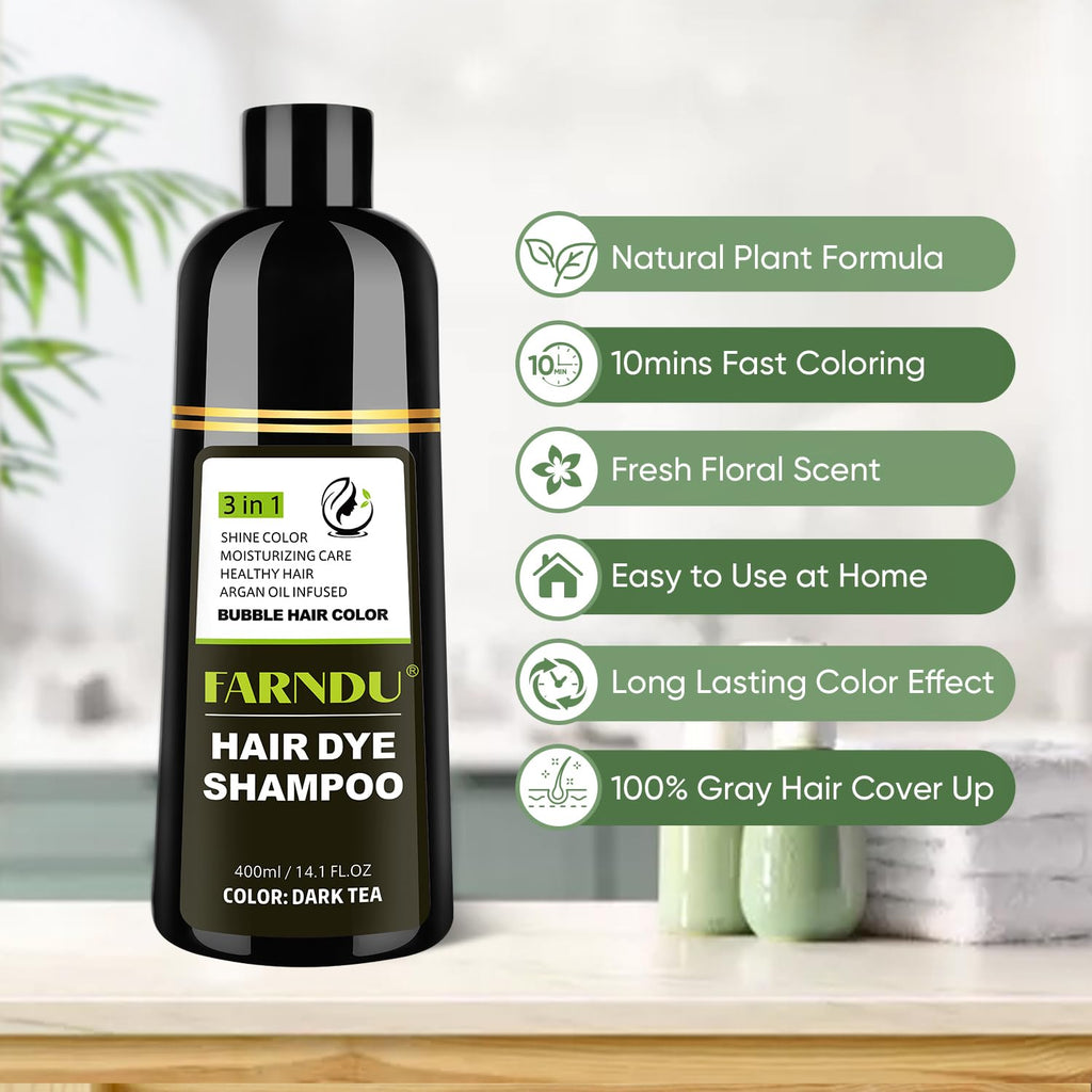 Farndu Dark Tea Hair Dye Shampoo – 3-in-1 Natural Gray Coverage