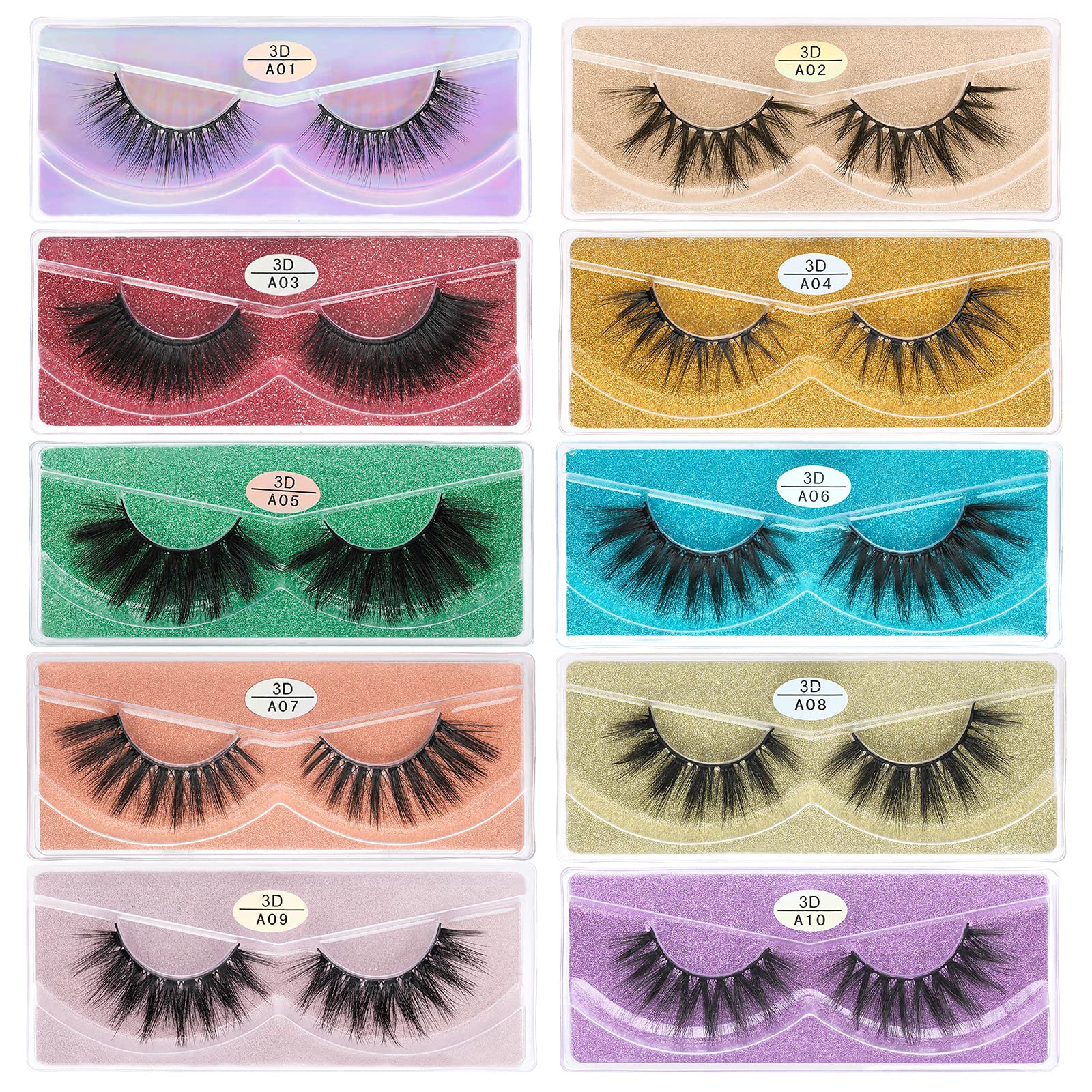 FARRED Wholesale False Lashes – 10 Styles, 10 Pairs, Medium Length Vegan Lashes, Bulk