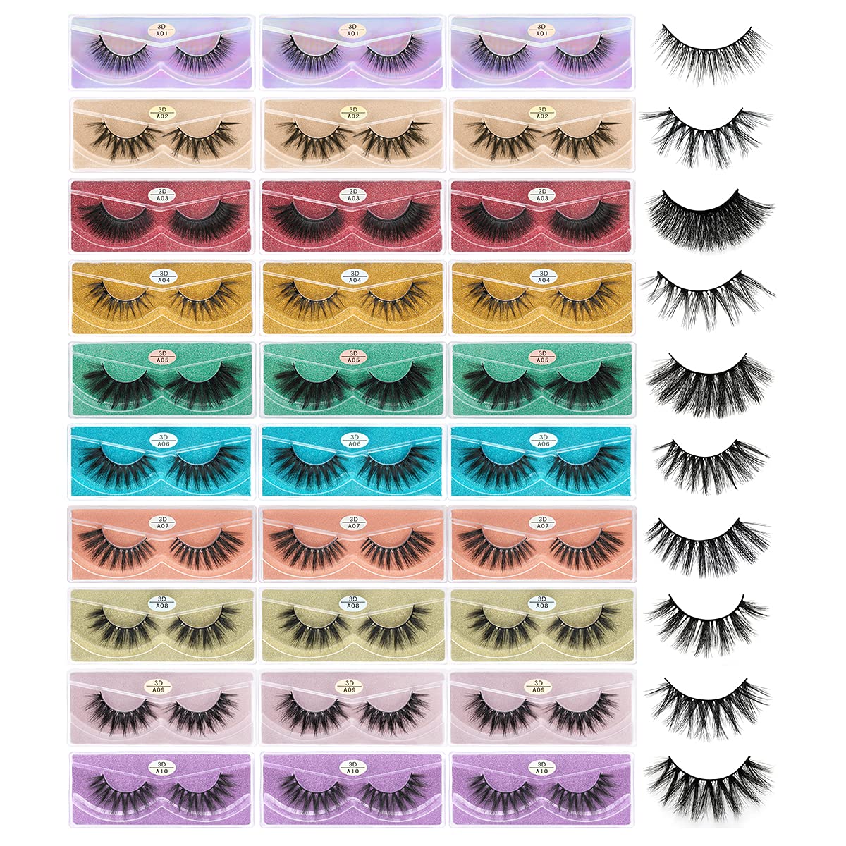 FARRED Wholesale False Lashes — 30 Pairs, 10 Styles, Vegan & Reusable