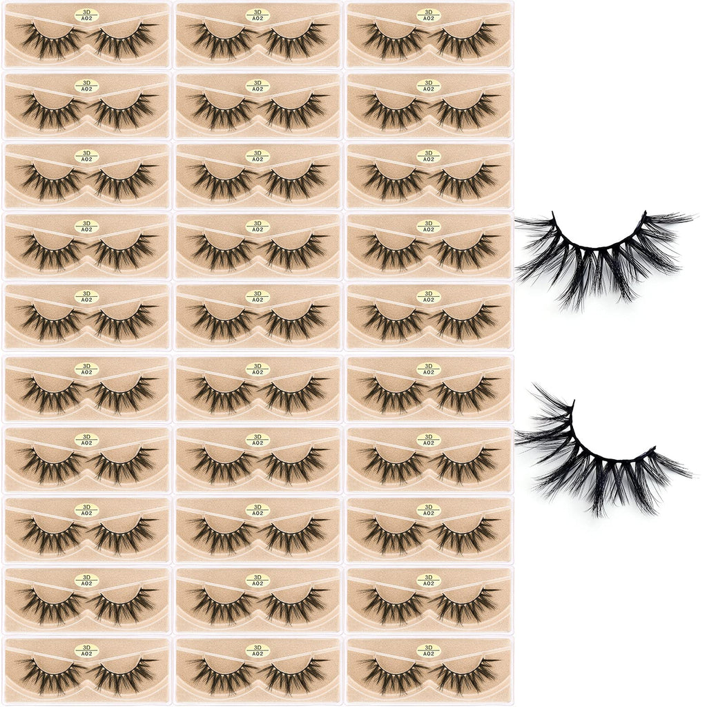 FARRED 3D A02 Faux Mink Lashes – 30 Pairs, Medium Length, Fluffy Volume, Vegan Bulk Lashes