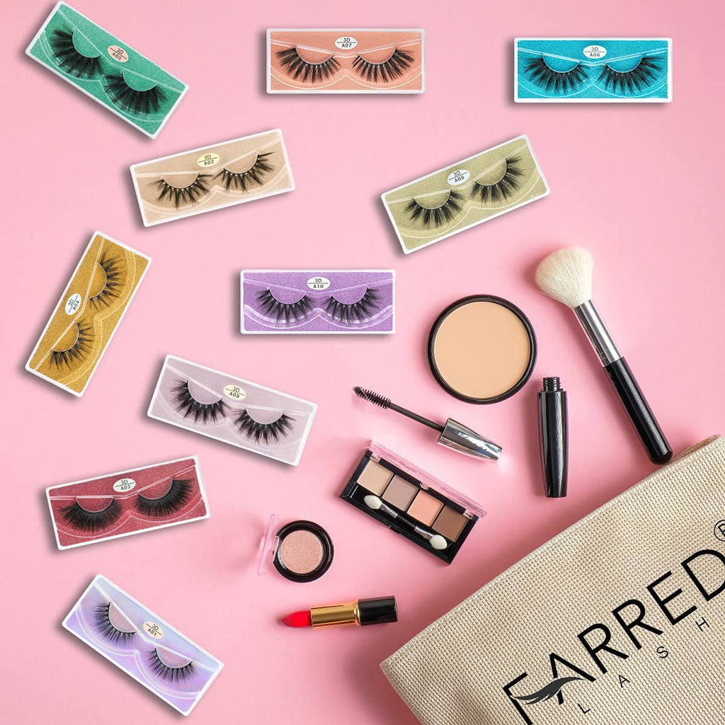 FARRED Wholesale False Lashes – 10 Styles, 10 Pairs, Medium Length Vegan Lashes, Bulk