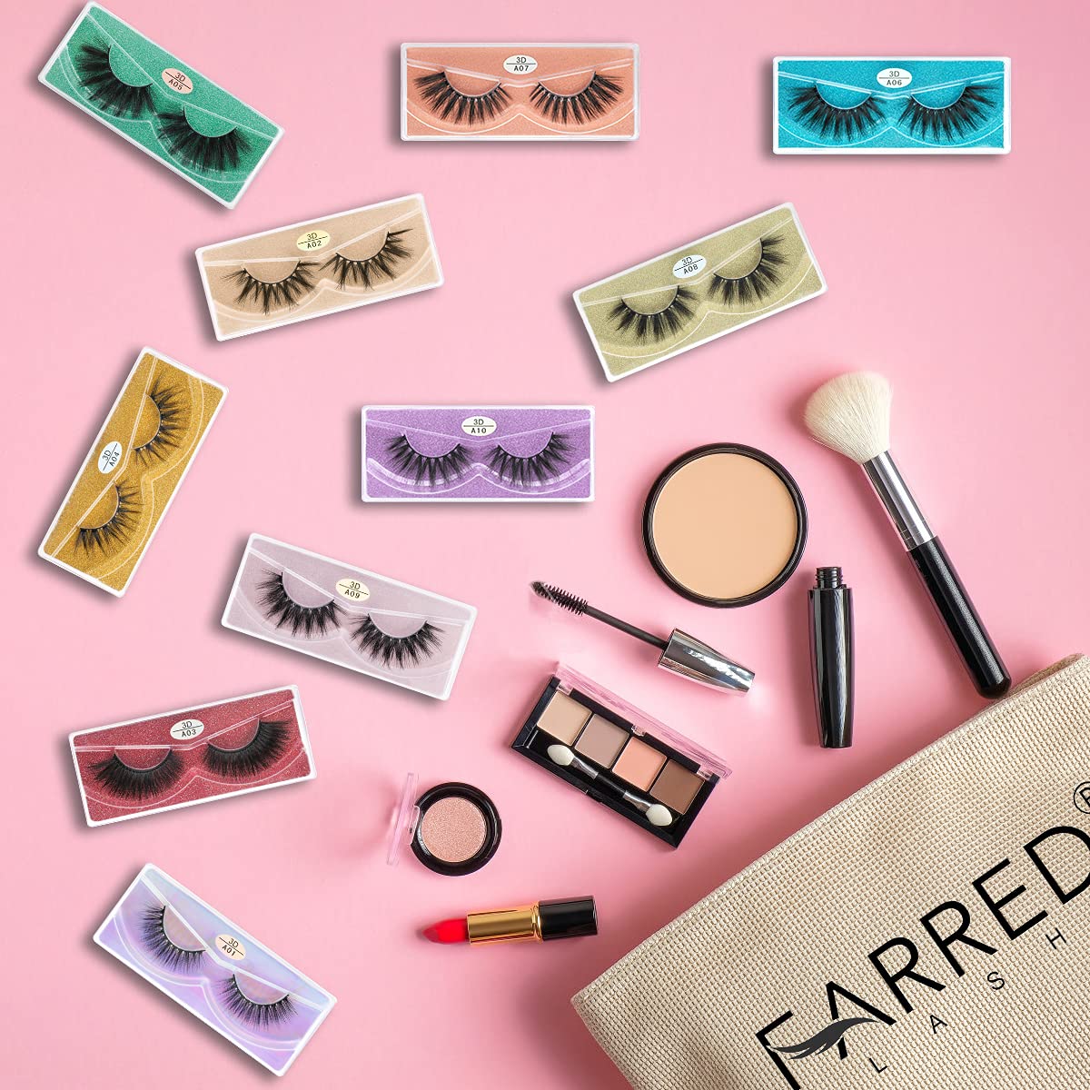 FARRED Wholesale False Lashes – 10 Styles, 10 Pairs, Medium Length Vegan Lashes, Bulk