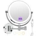 FASCINATE Wall Mounted Lighted Makeup Mirror — 30X/1X Magnification, 3 Color Modes, Dimmable, 360° Swivel