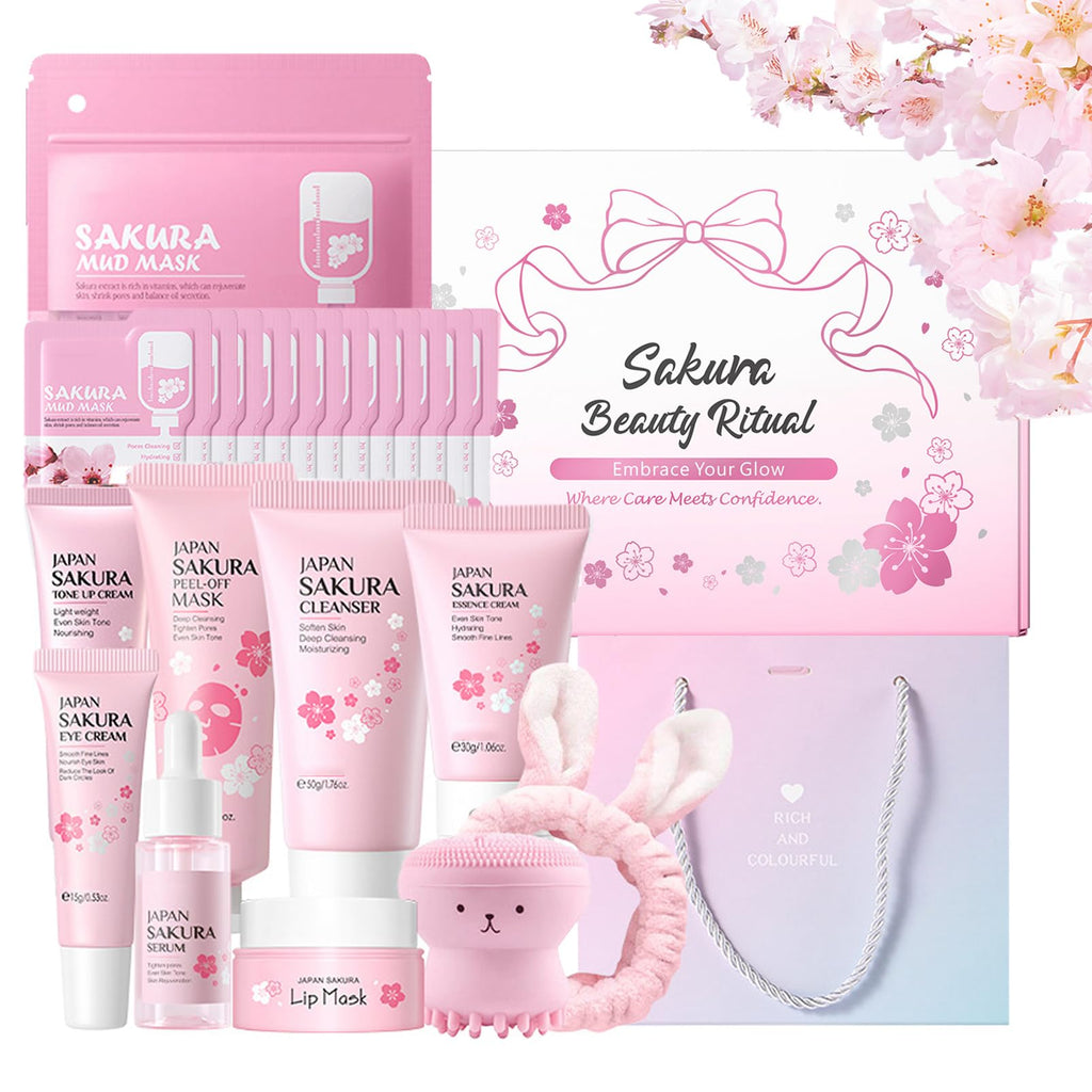 Fashion Base Sakura Skincare Set – 33-Piece Teen & Women Facial Care Kit