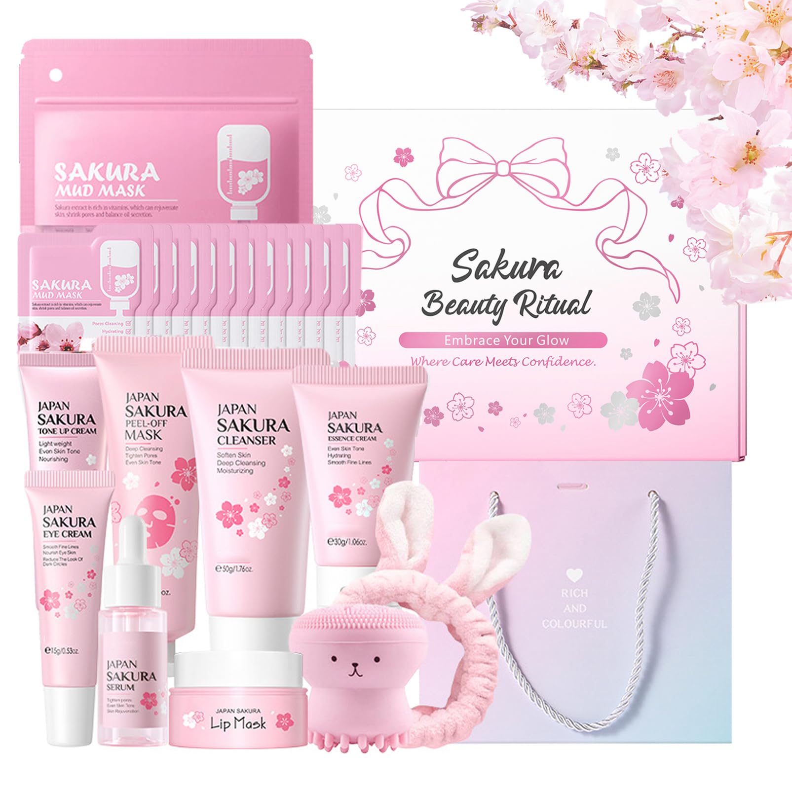 Fashion Base Sakura Skincare Set – 33-Piece Teen & Women Facial Care Kit