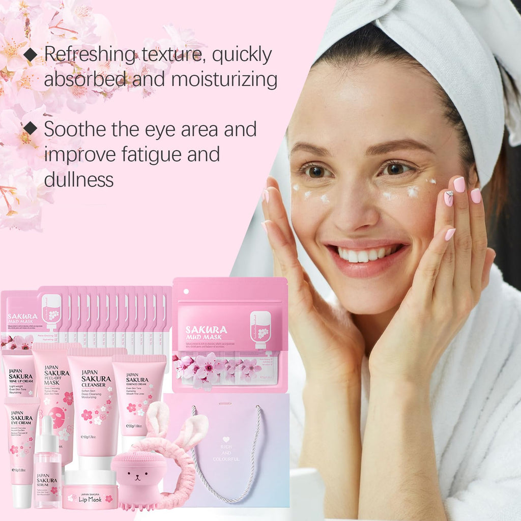 Fashion Base Sakura Skincare Set – 33-Piece Teen & Women Facial Care Kit