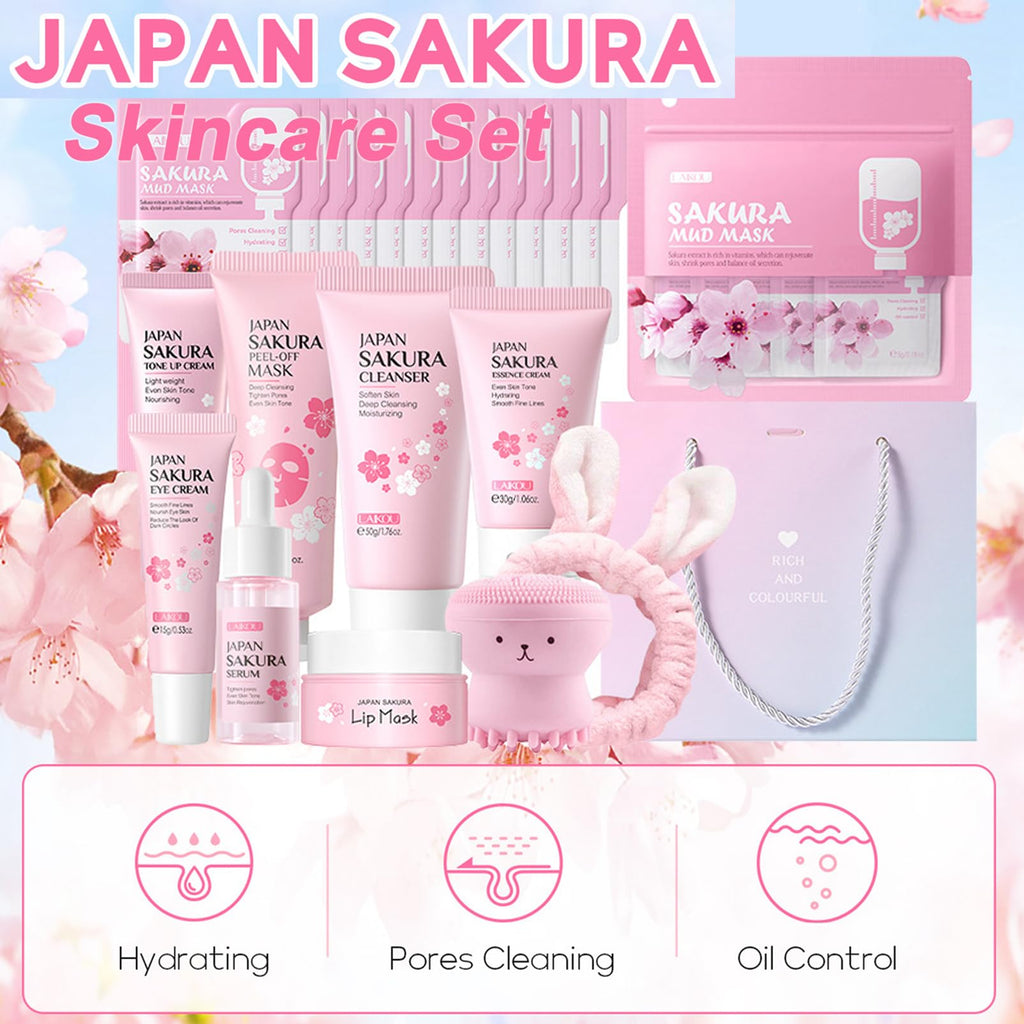 Fashion Base Sakura Skincare Set – 33-Piece Teen & Women Facial Care Kit