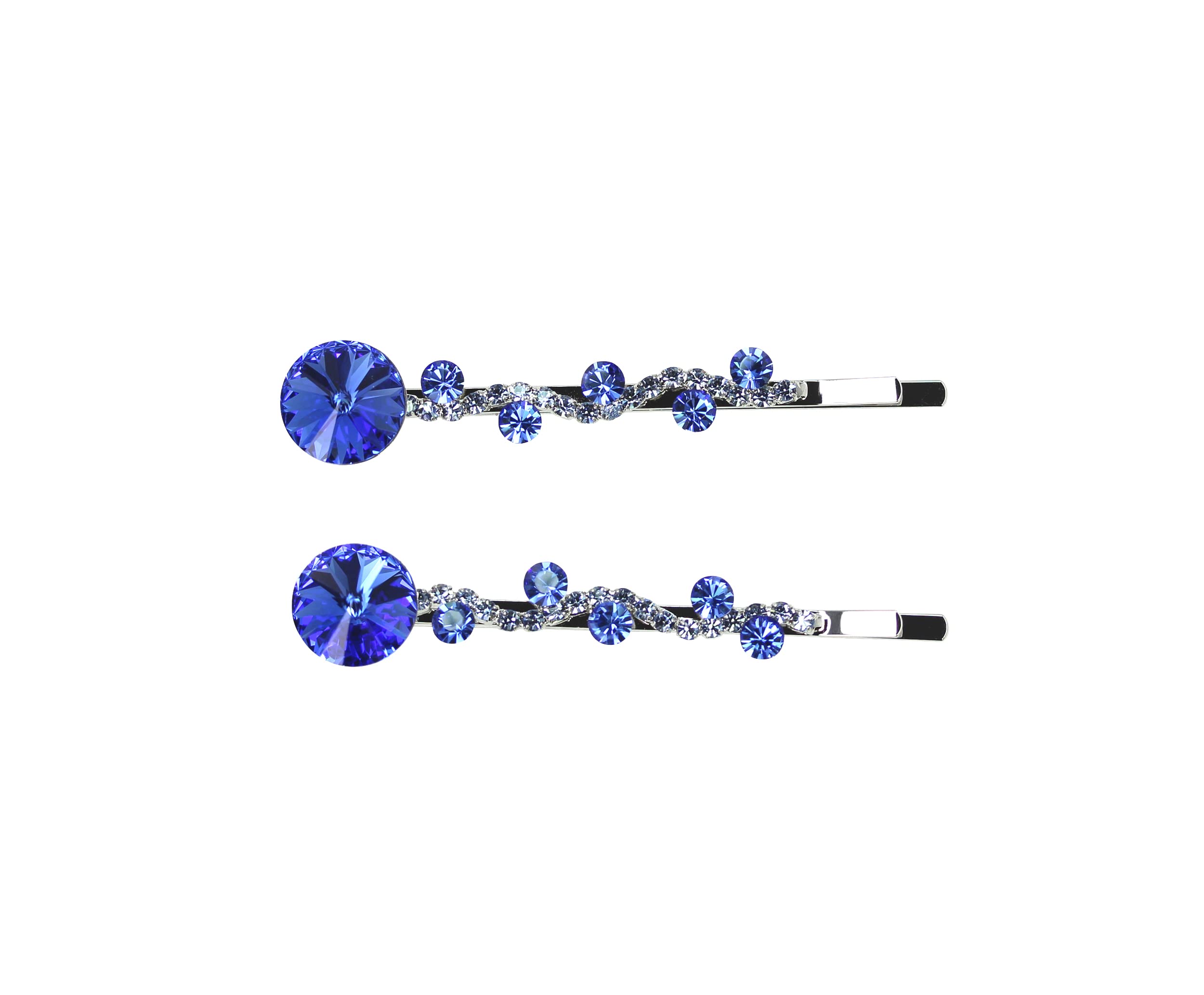 Faship Blue Premium Rhinestone Floral Hair Clips – Set of 2