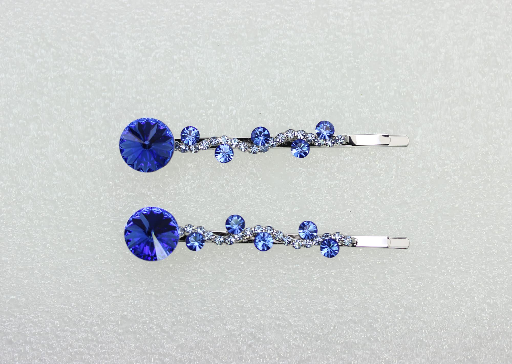 Faship Blue Premium Rhinestone Floral Hair Clips – Set of 2