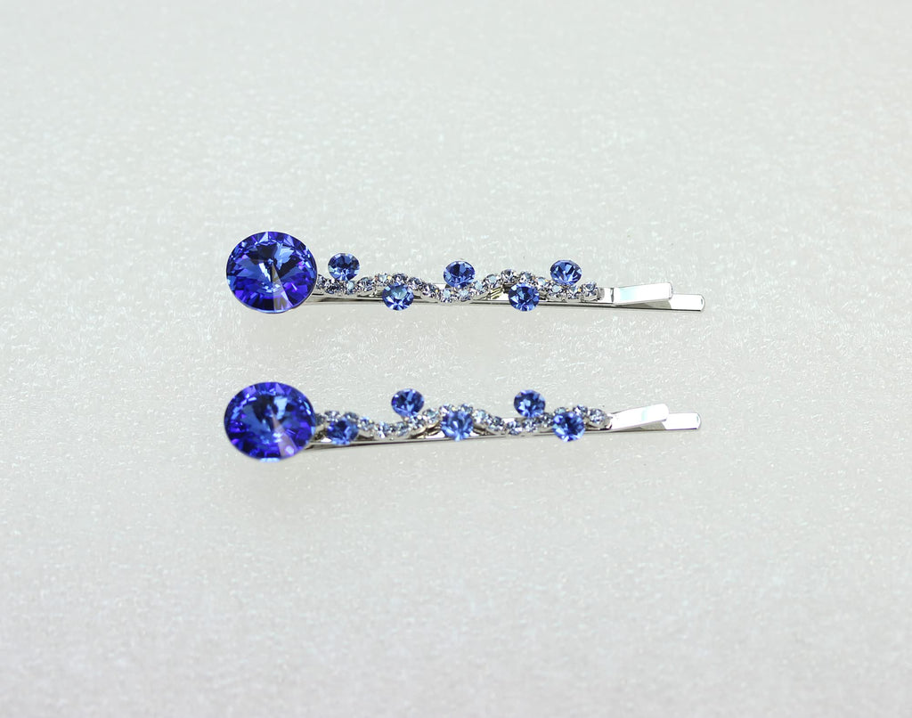 Faship Blue Premium Rhinestone Floral Hair Clips – Set of 2