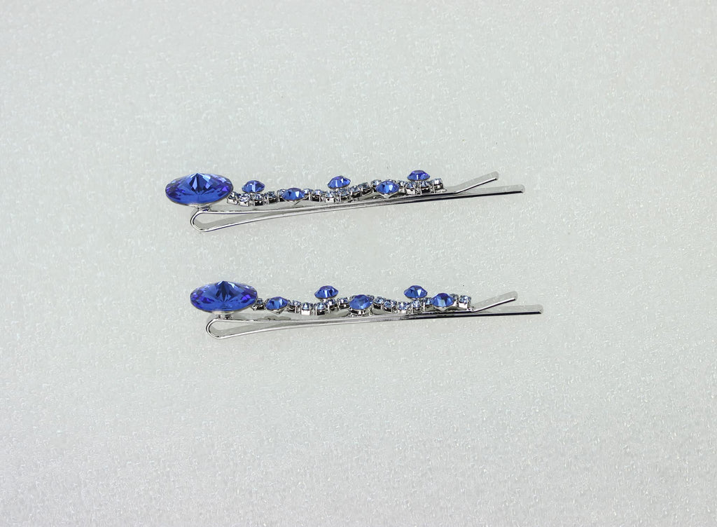 Faship Blue Premium Rhinestone Floral Hair Clips – Set of 2