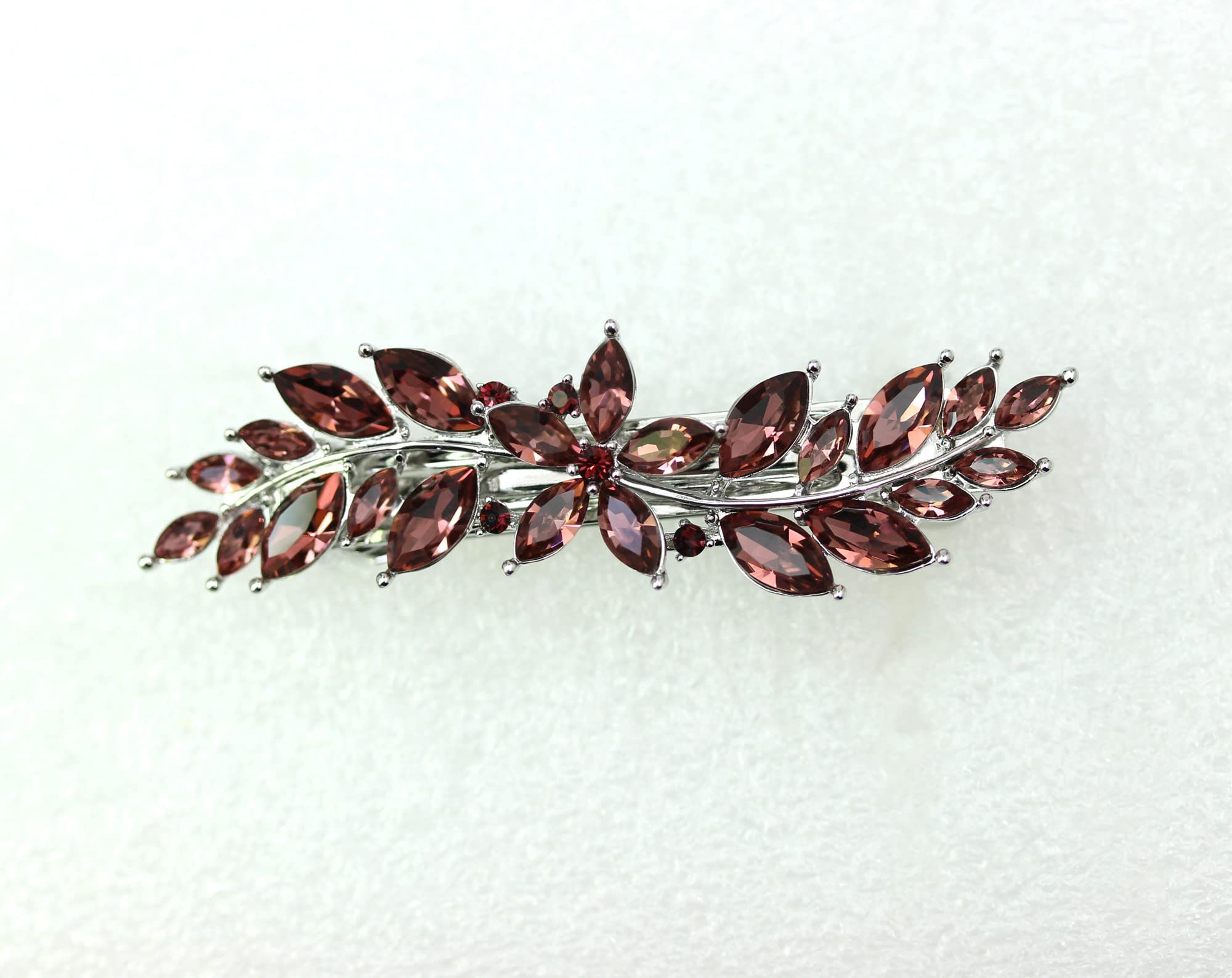 Faship Burgundy Rhinestone Floral Hair Barrette Clip | Crystal Hair Jewelry