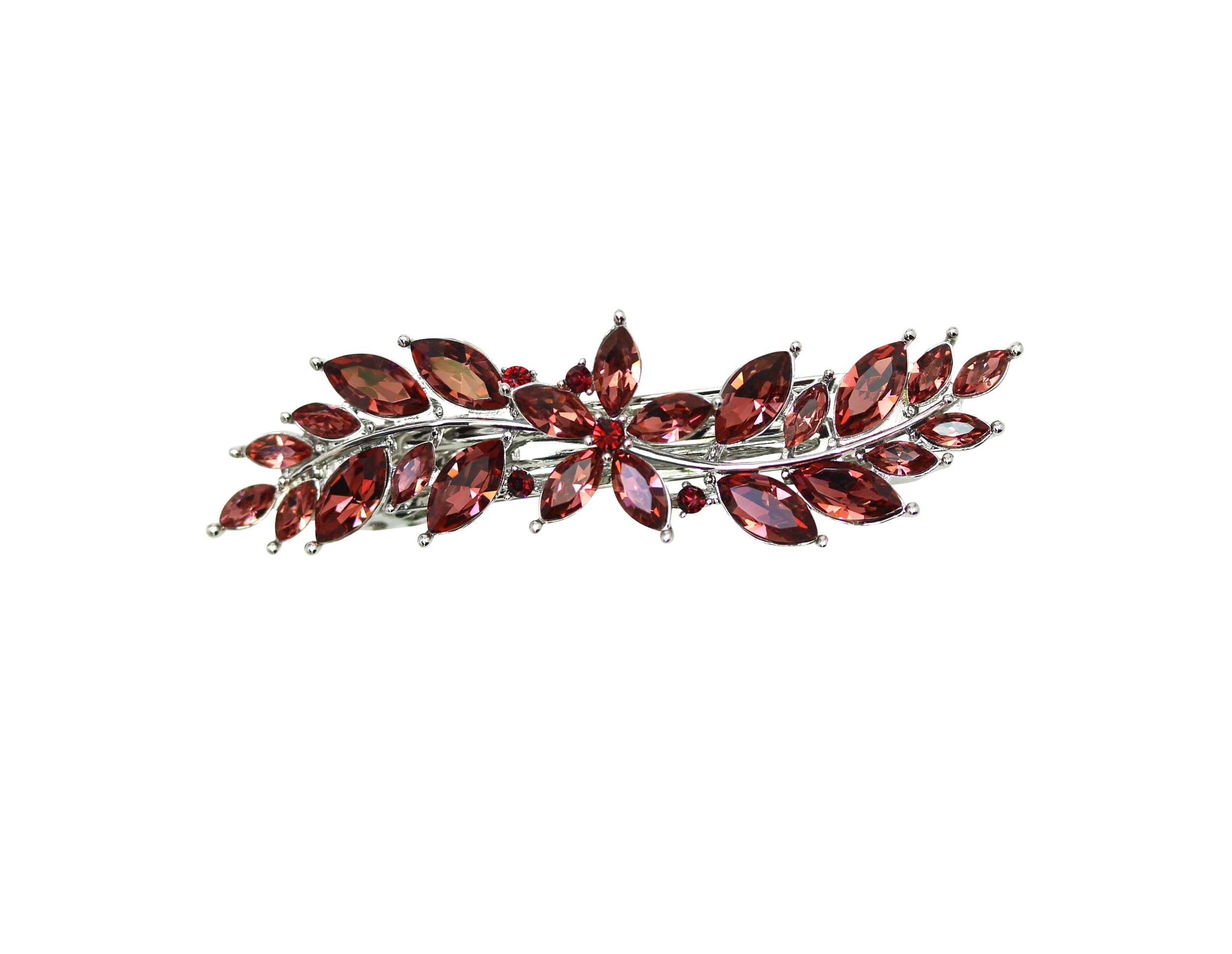 Faship Burgundy Rhinestone Floral Hair Barrette Clip | Crystal Hair Jewelry