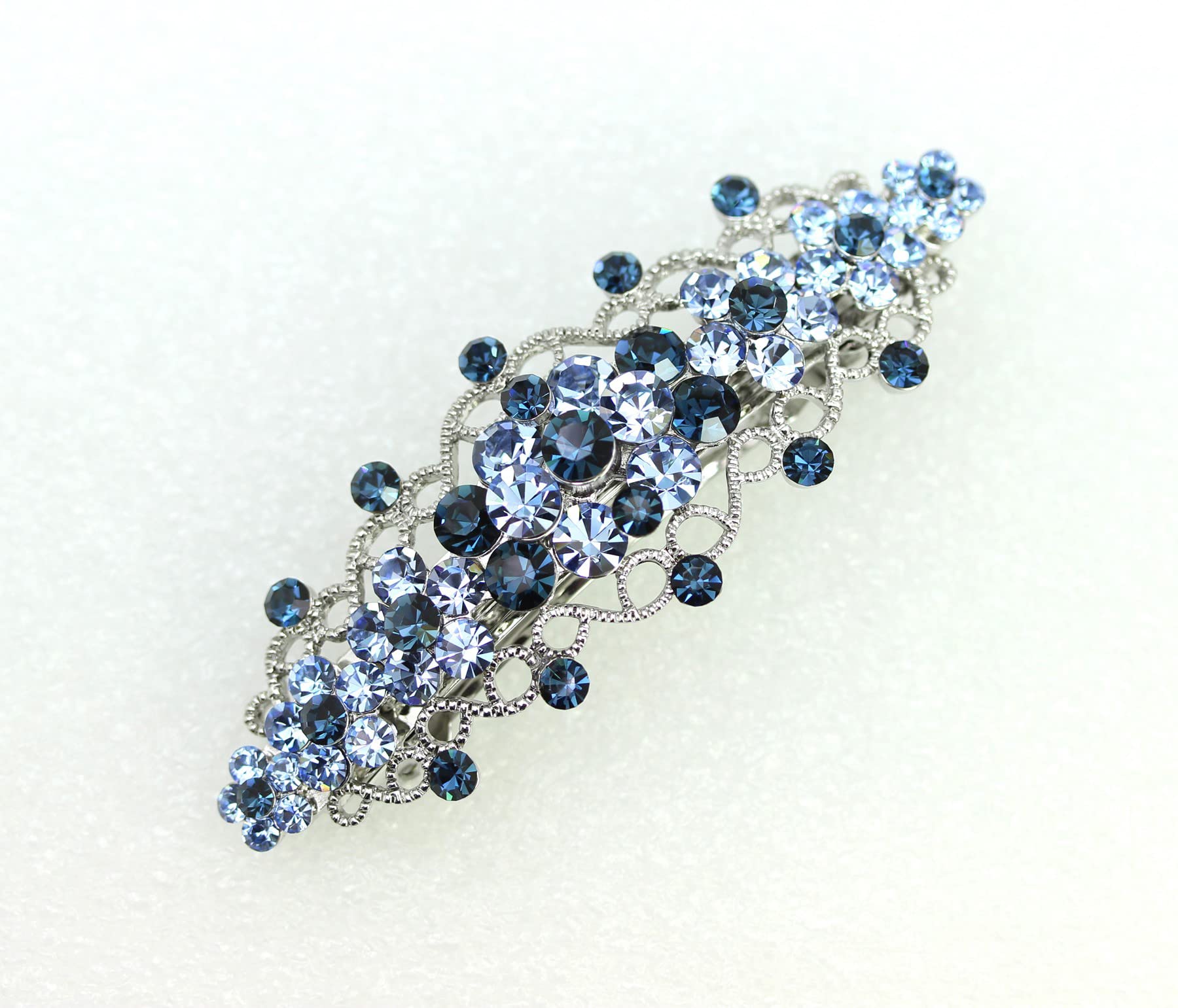 Faship Gorgeous Navy Blue Rhinestone Floral Hair Barrette | Bridal & Prom Accessory