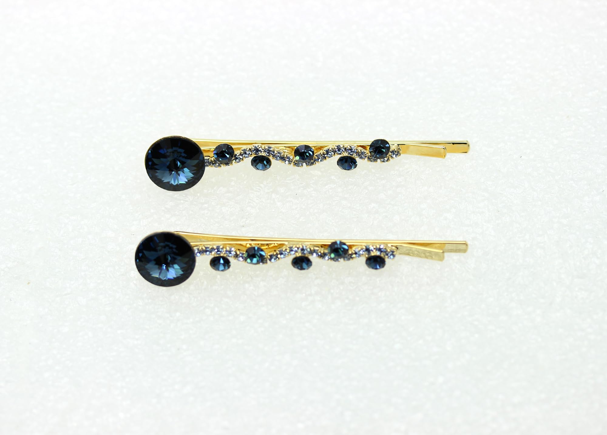 Faship Navy Blue Rhinestone Crystal Floral Hair Clips – Premium 2-Pack