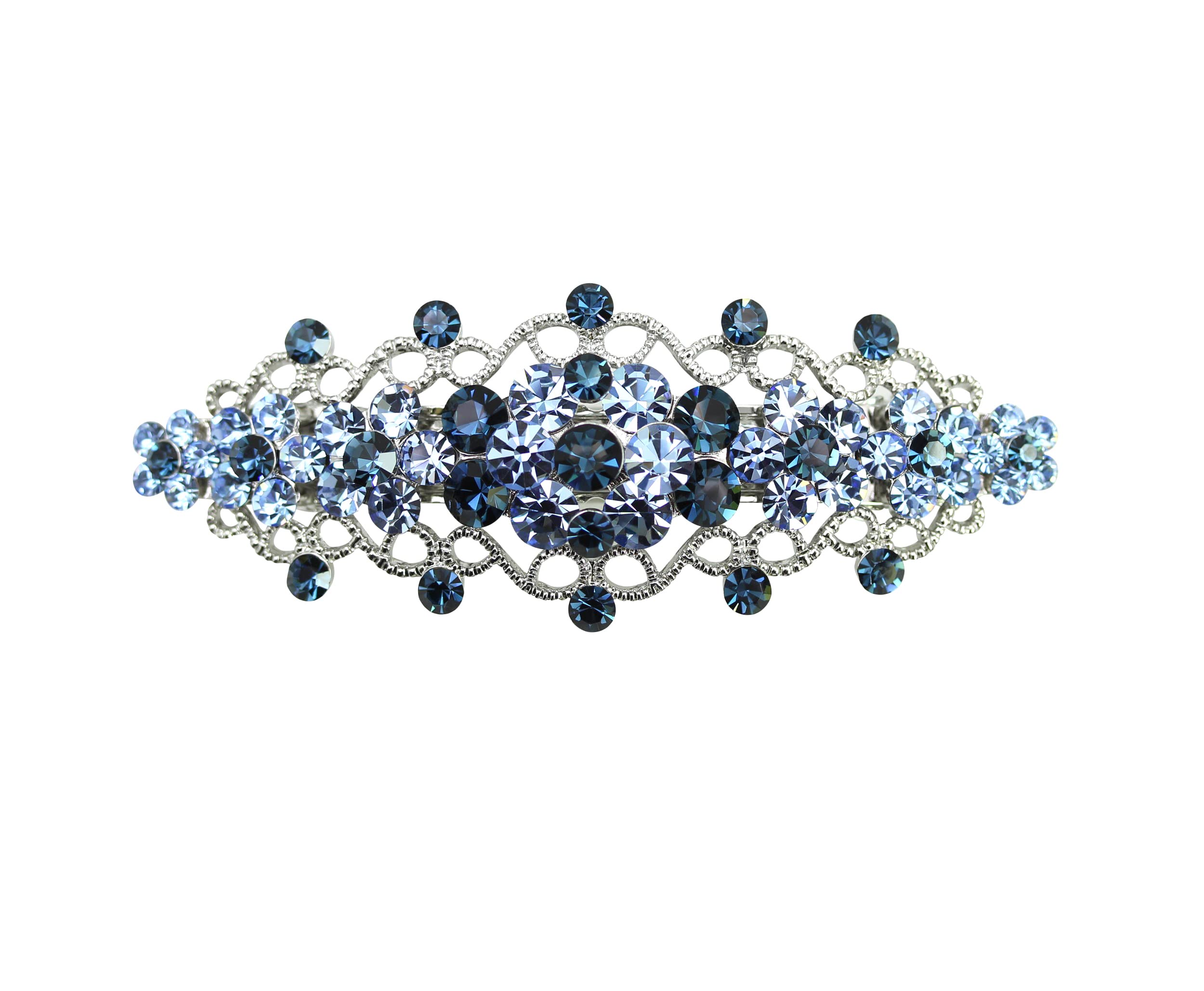 Faship Gorgeous Navy Blue Rhinestone Floral Hair Barrette | Bridal & Prom Accessory