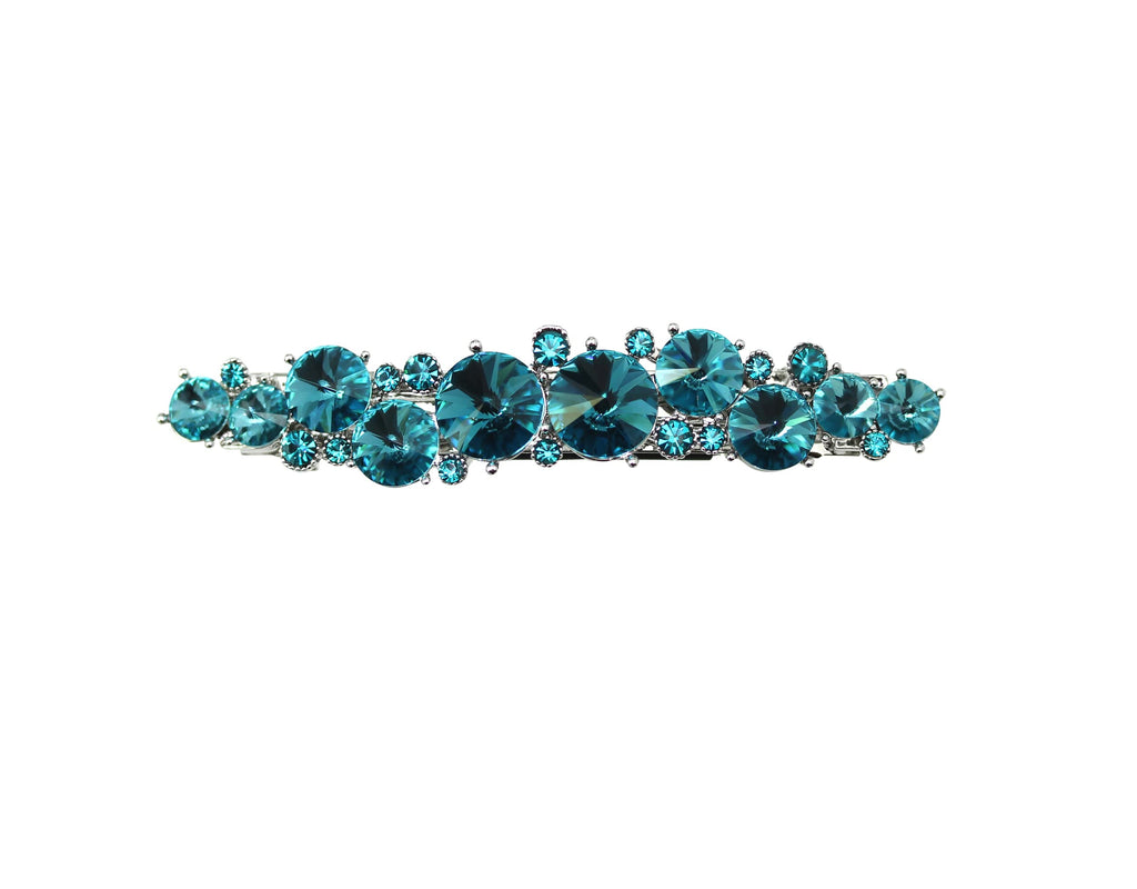 Faship Gorgeous Teal Premium Rhinestone Floral Small Hair Barrette Clip