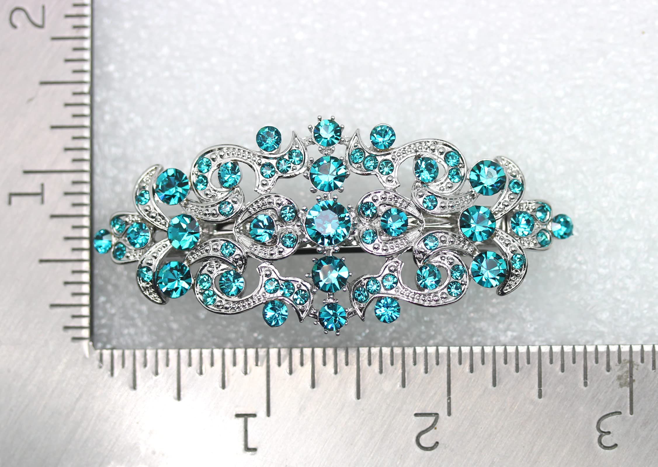 Faship Malibu Blue Teal Rhinestone Floral Hair Barrette Clip