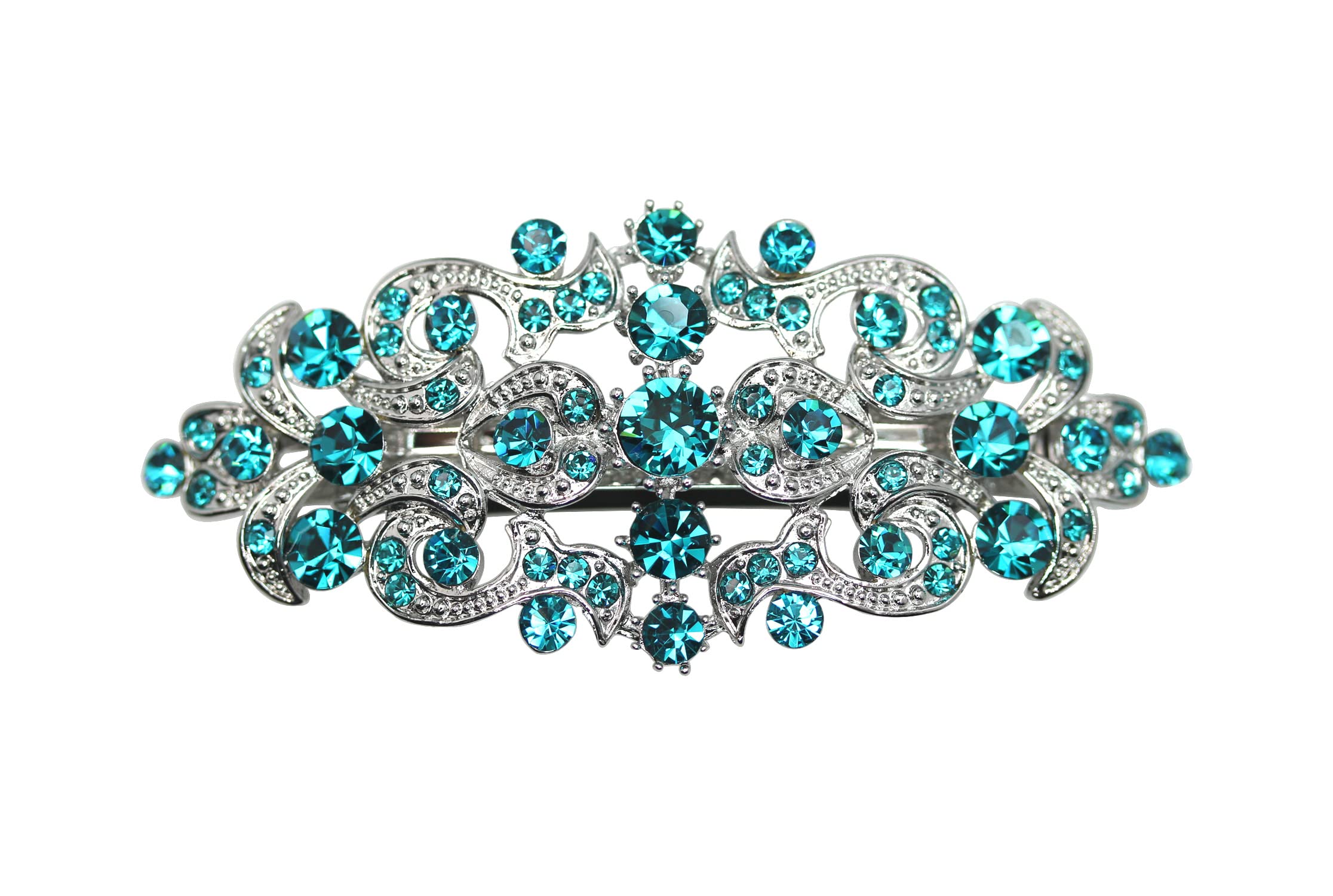 Faship Malibu Blue Teal Rhinestone Floral Hair Barrette Clip