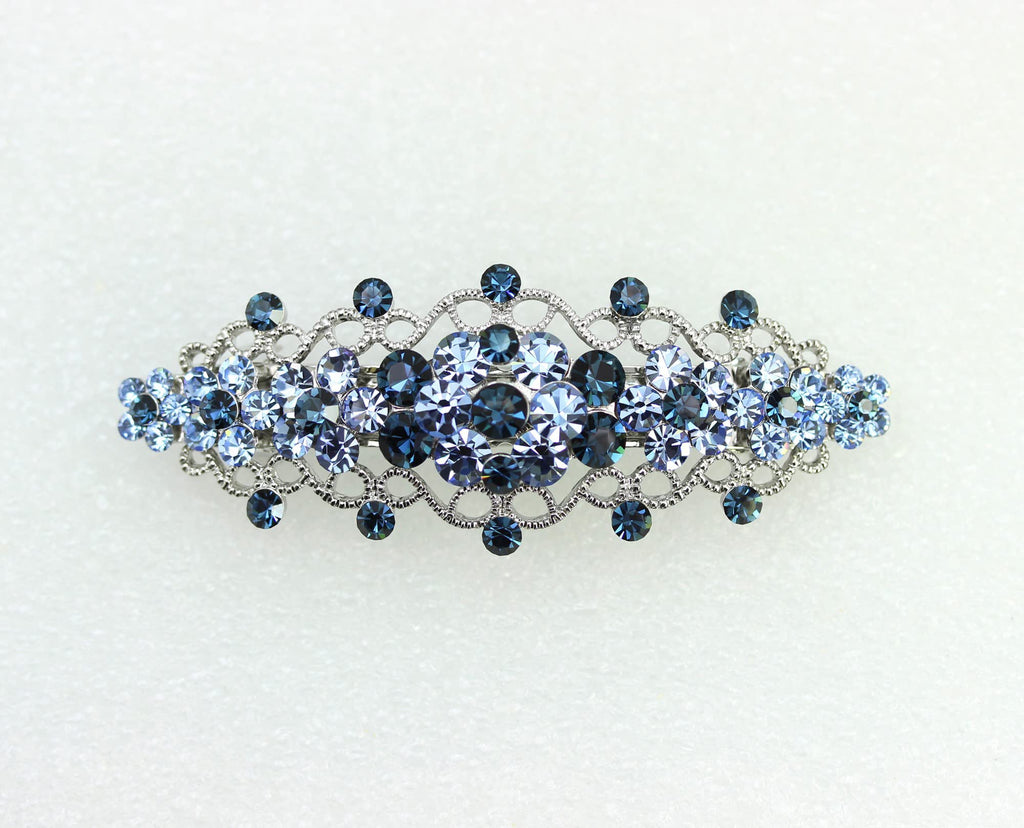 Faship Gorgeous Navy Blue Rhinestone Floral Hair Barrette | Bridal & Prom Accessory