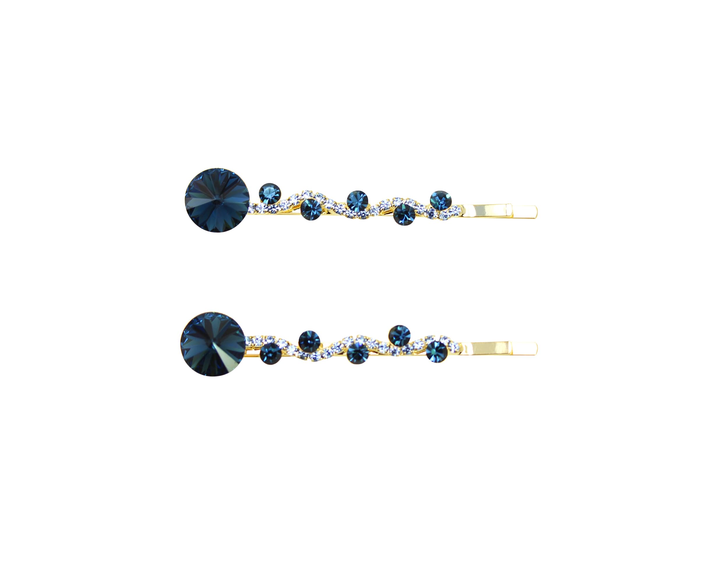 Faship Navy Blue Rhinestone Crystal Floral Hair Clips – Premium 2-Pack