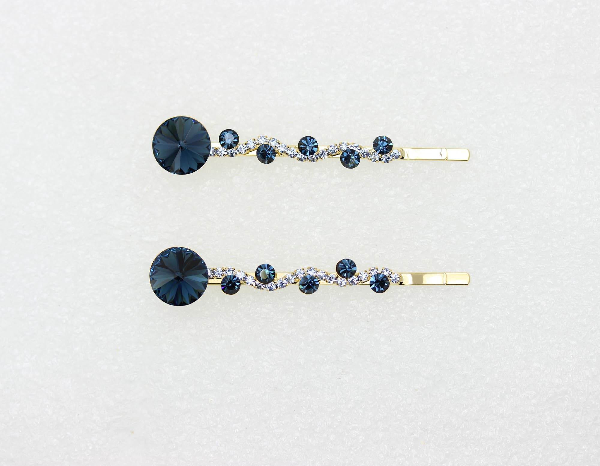 Faship Navy Blue Rhinestone Crystal Floral Hair Clips – Premium 2-Pack