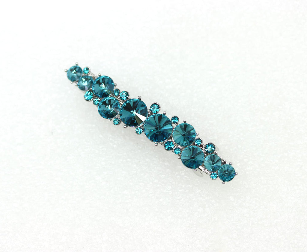Faship Gorgeous Teal Premium Rhinestone Floral Small Hair Barrette Clip