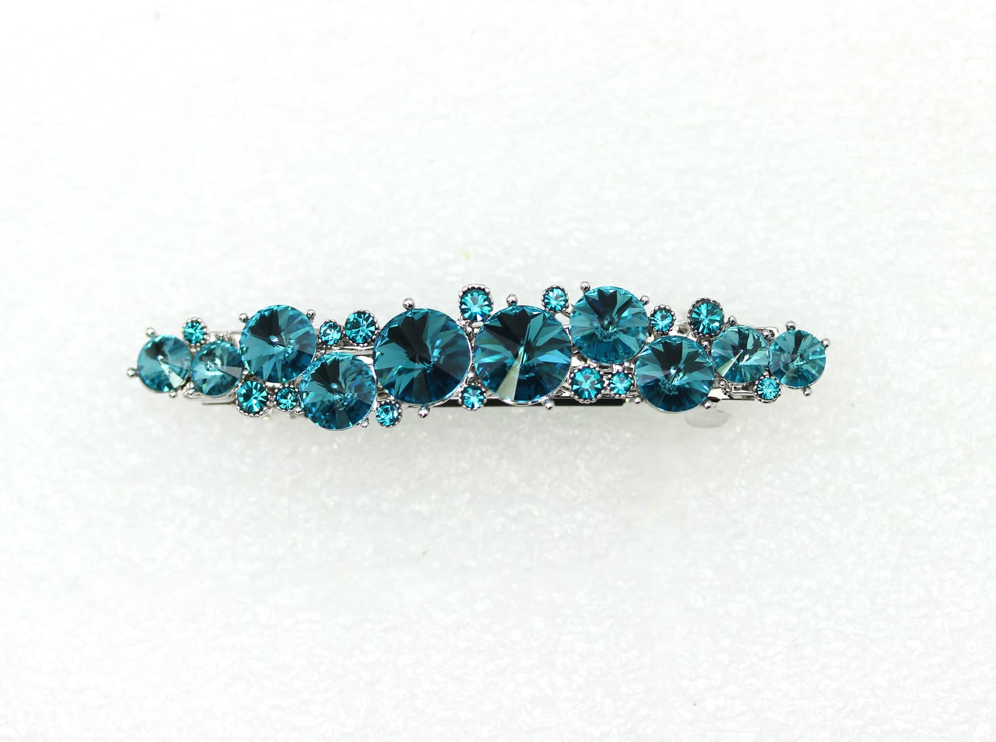 Faship Gorgeous Teal Premium Rhinestone Floral Small Hair Barrette Clip