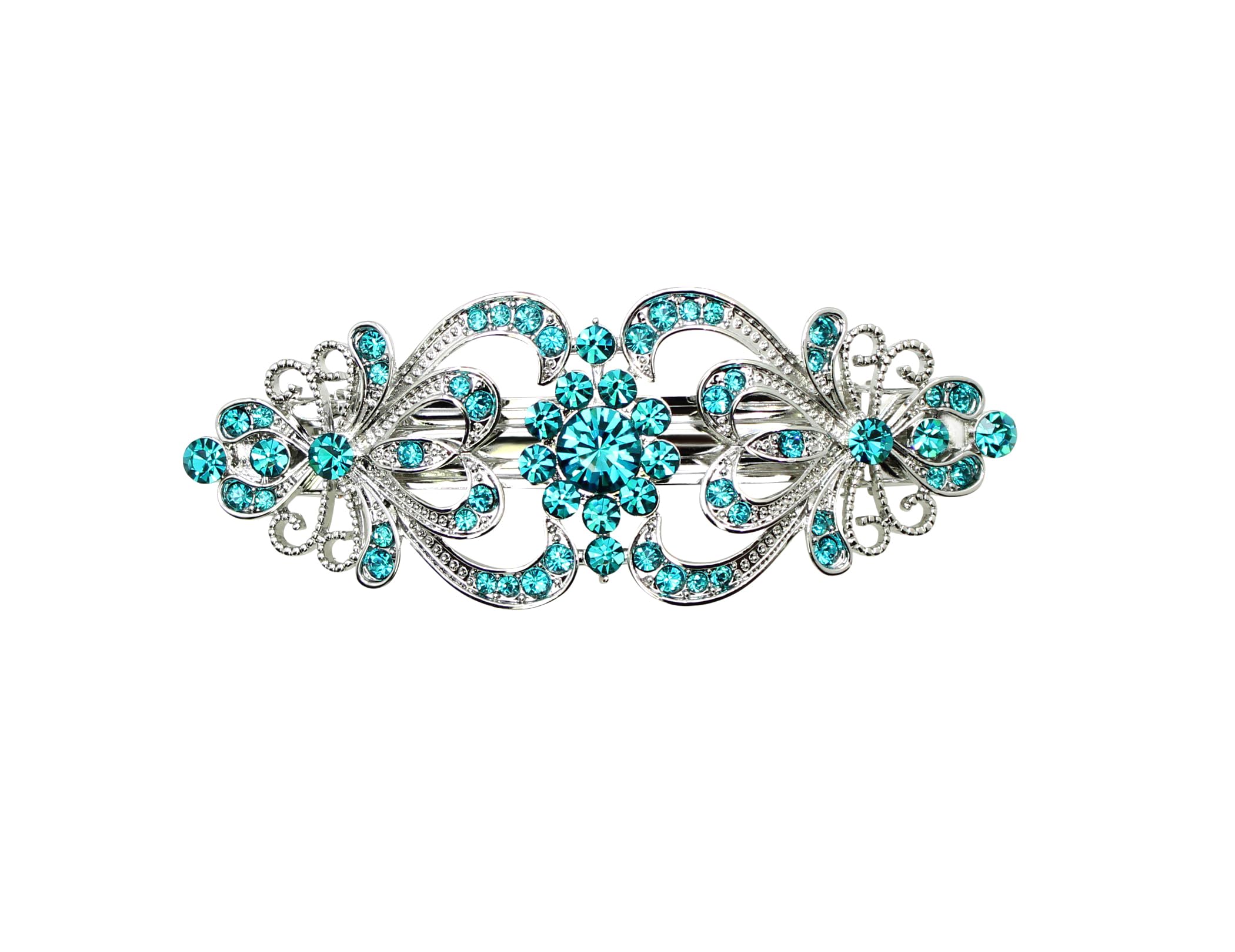 Faship Teal Rhinestone Floral Hair Barrette | Bridal & Party Hair Jewelry