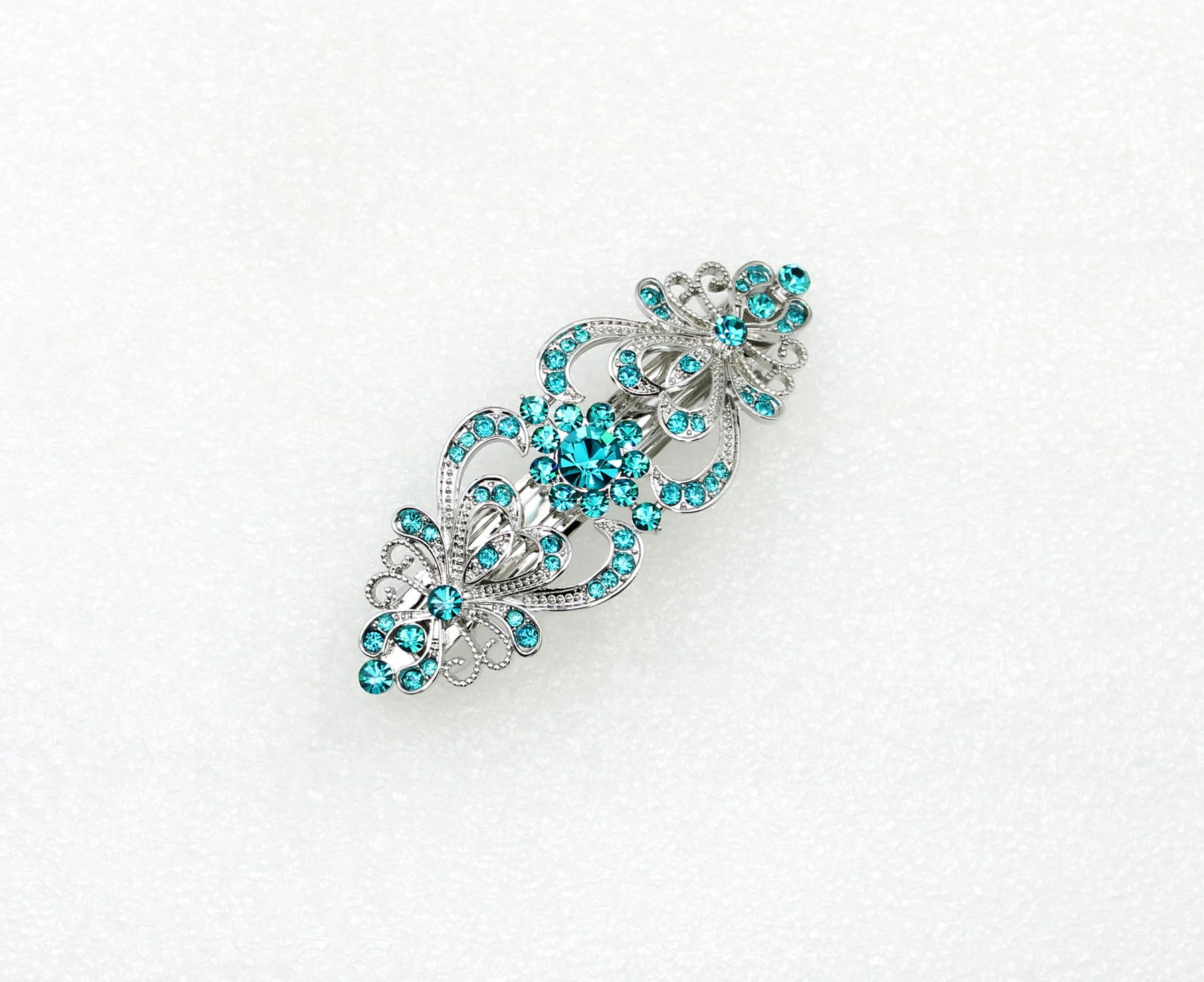 Faship Teal Rhinestone Floral Hair Barrette | Bridal & Party Hair Jewelry