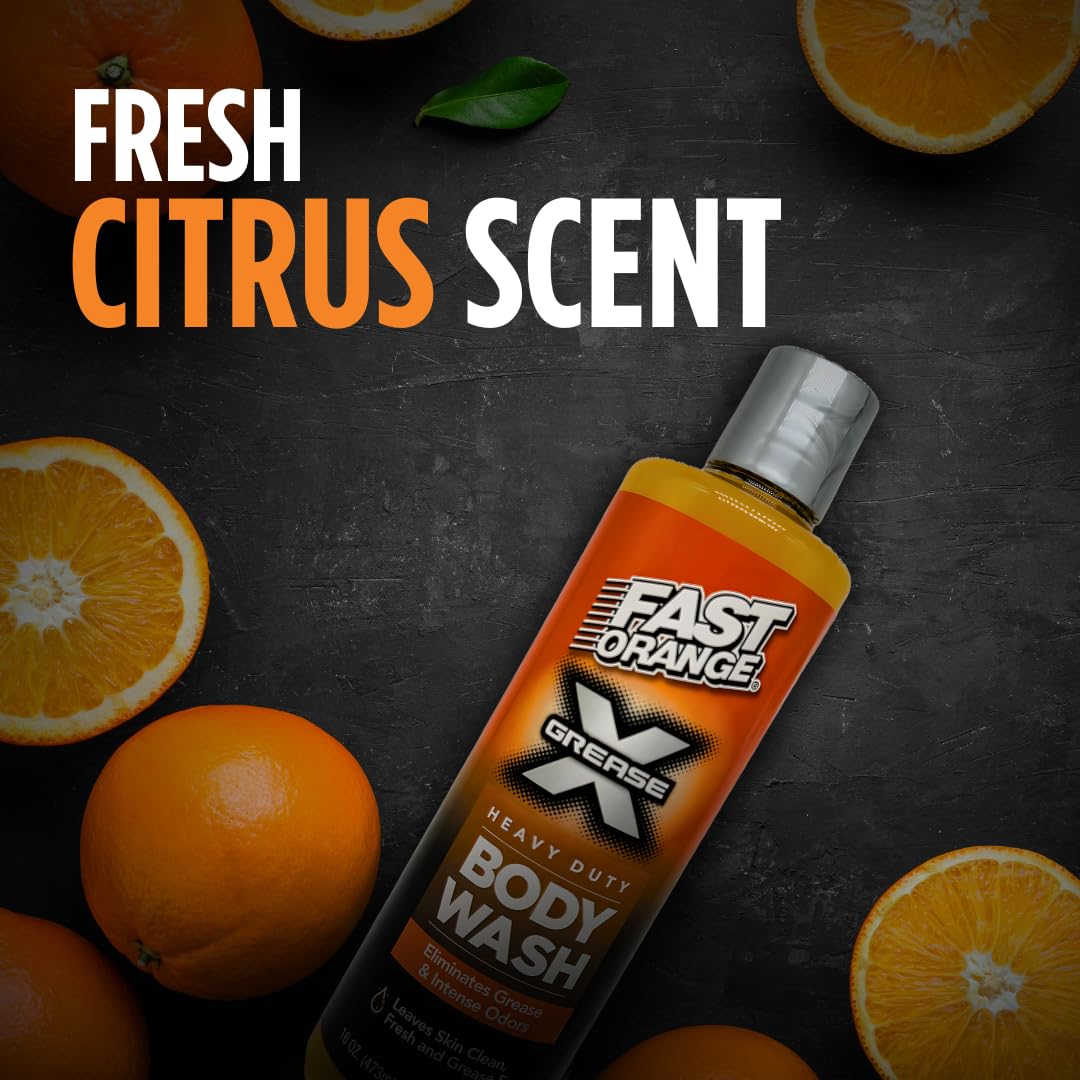 Fast Orange Grease X Body Wash – Heavy-Duty Exfoliating Shower Gel, 16 oz